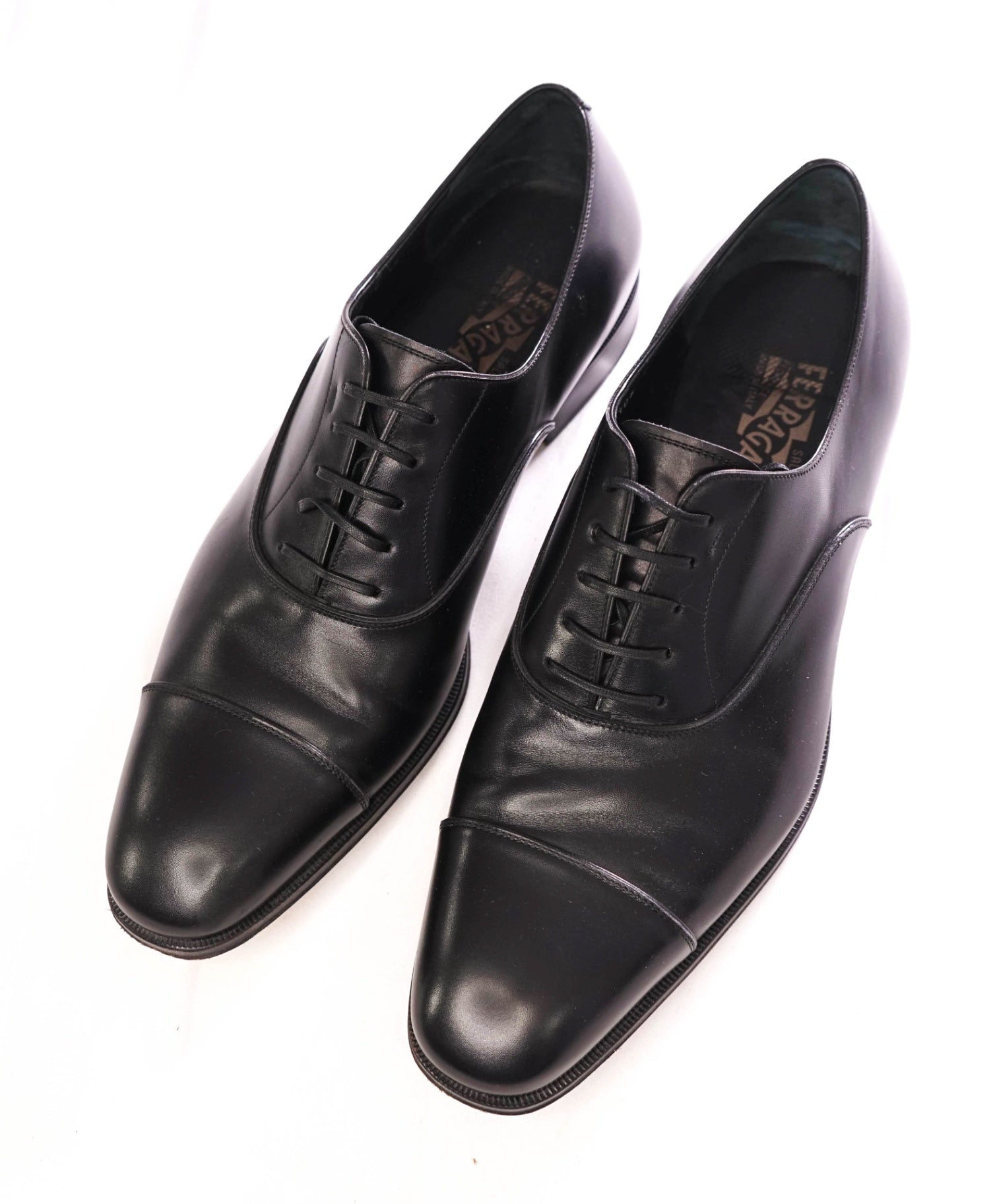 $895 SALVATORE FERRAGAMO - Black Oxfords Leather - 11.5 EE