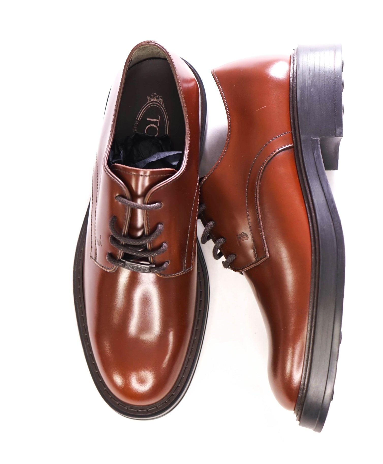 $875 TOD'S - Brown Braided Laces LOGO Derbies Leather - US 8 (7UK)