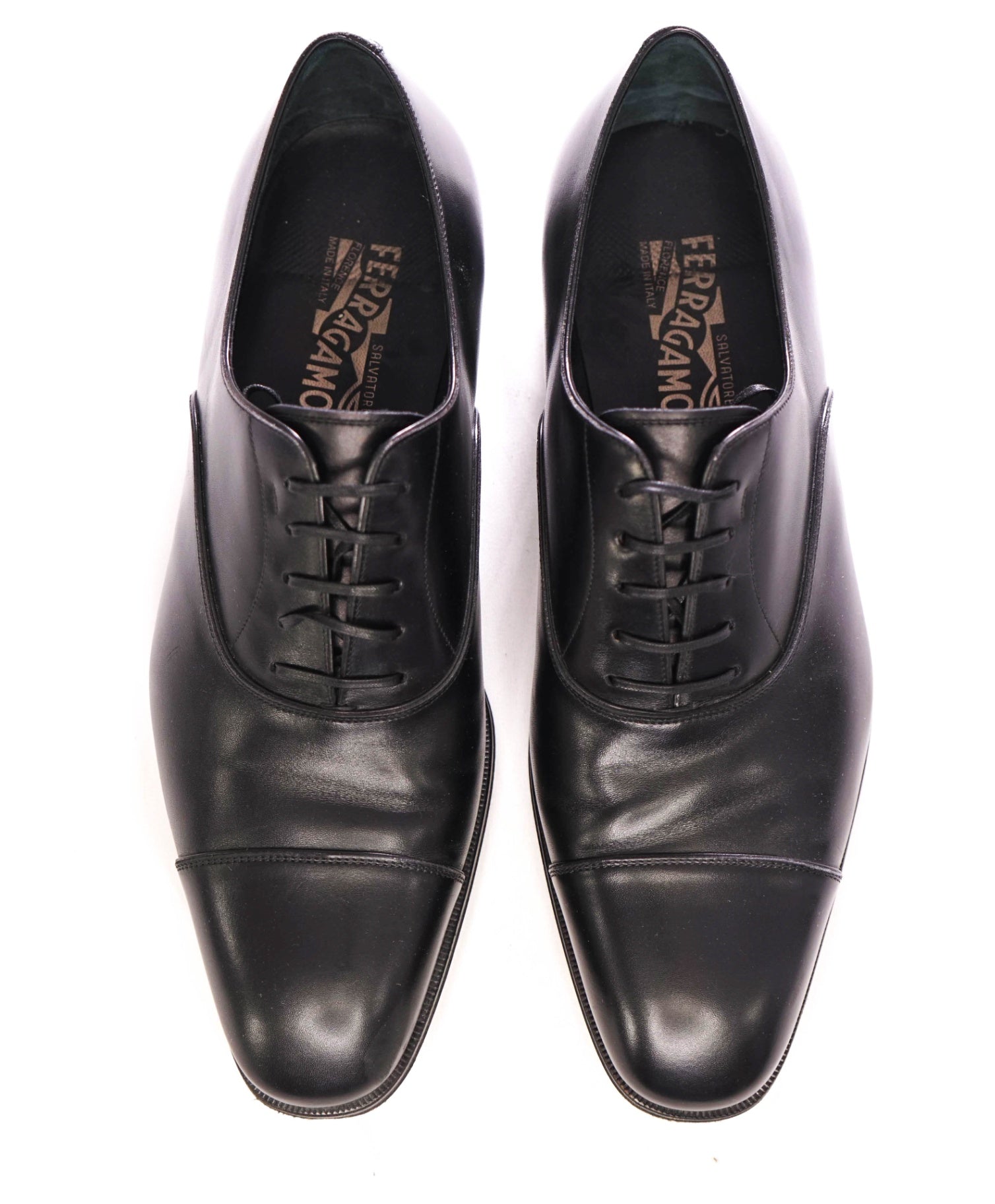 $895 SALVATORE FERRAGAMO - Black Oxfords Leather - 11.5 EE