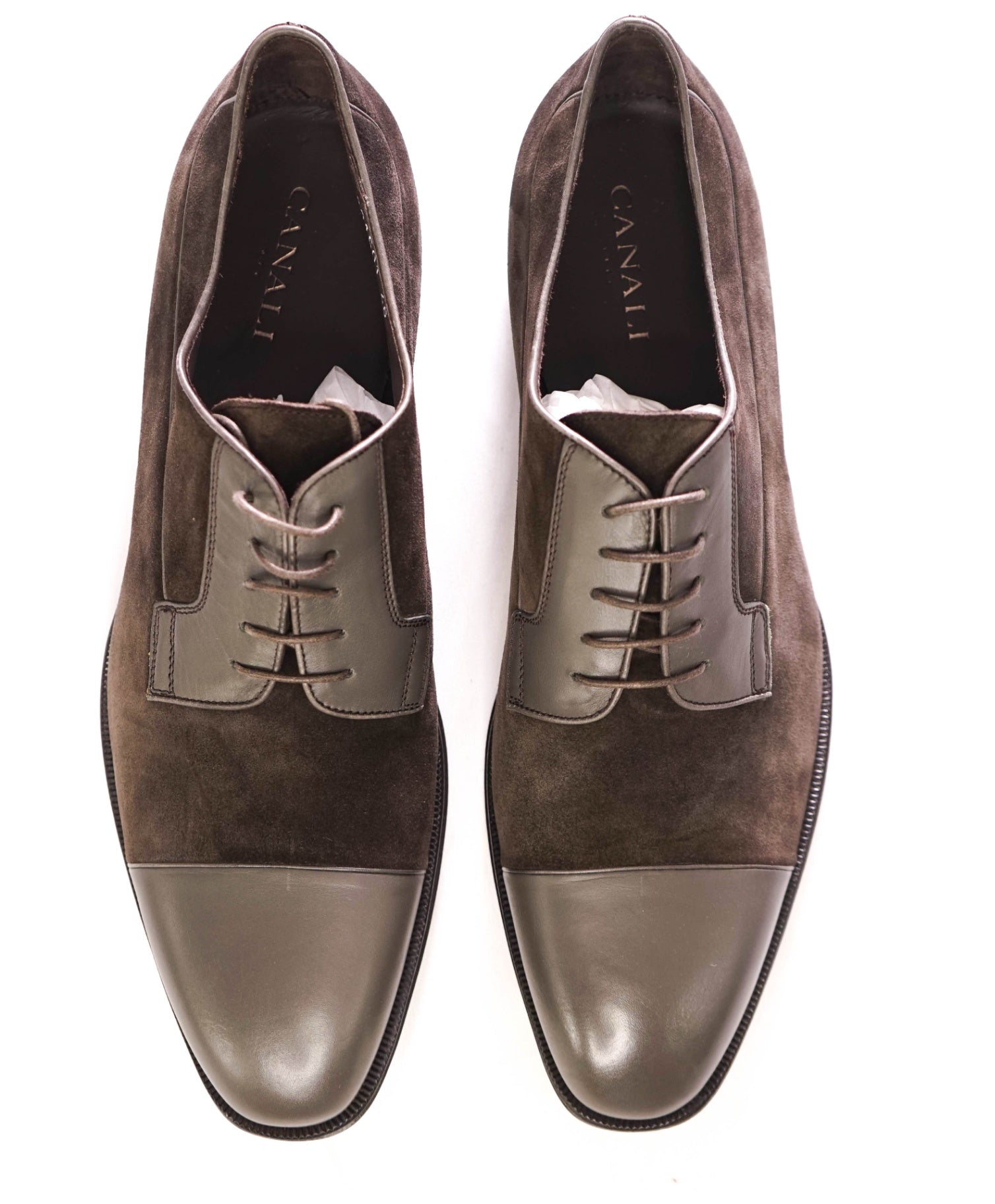 $695 CANALI - Brown Suede/Leather Derbies- US 13 (46EU)