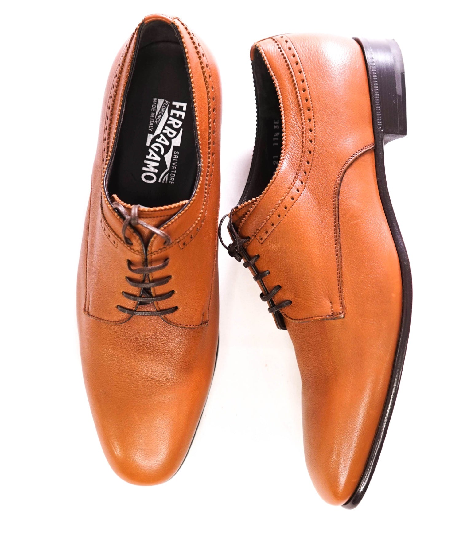 $880 SALVATORE FERRAGAMO - Brown "LORETO" Derbies - 11.5 3E