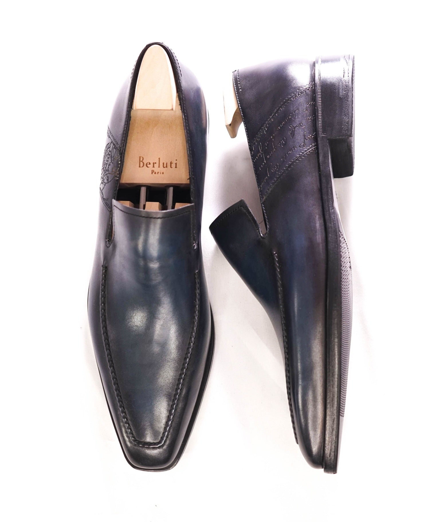 $2,690 BERLUTI - "ANDY" Blue Scritto Leather Loafers- 11.5 US (10.5EU)