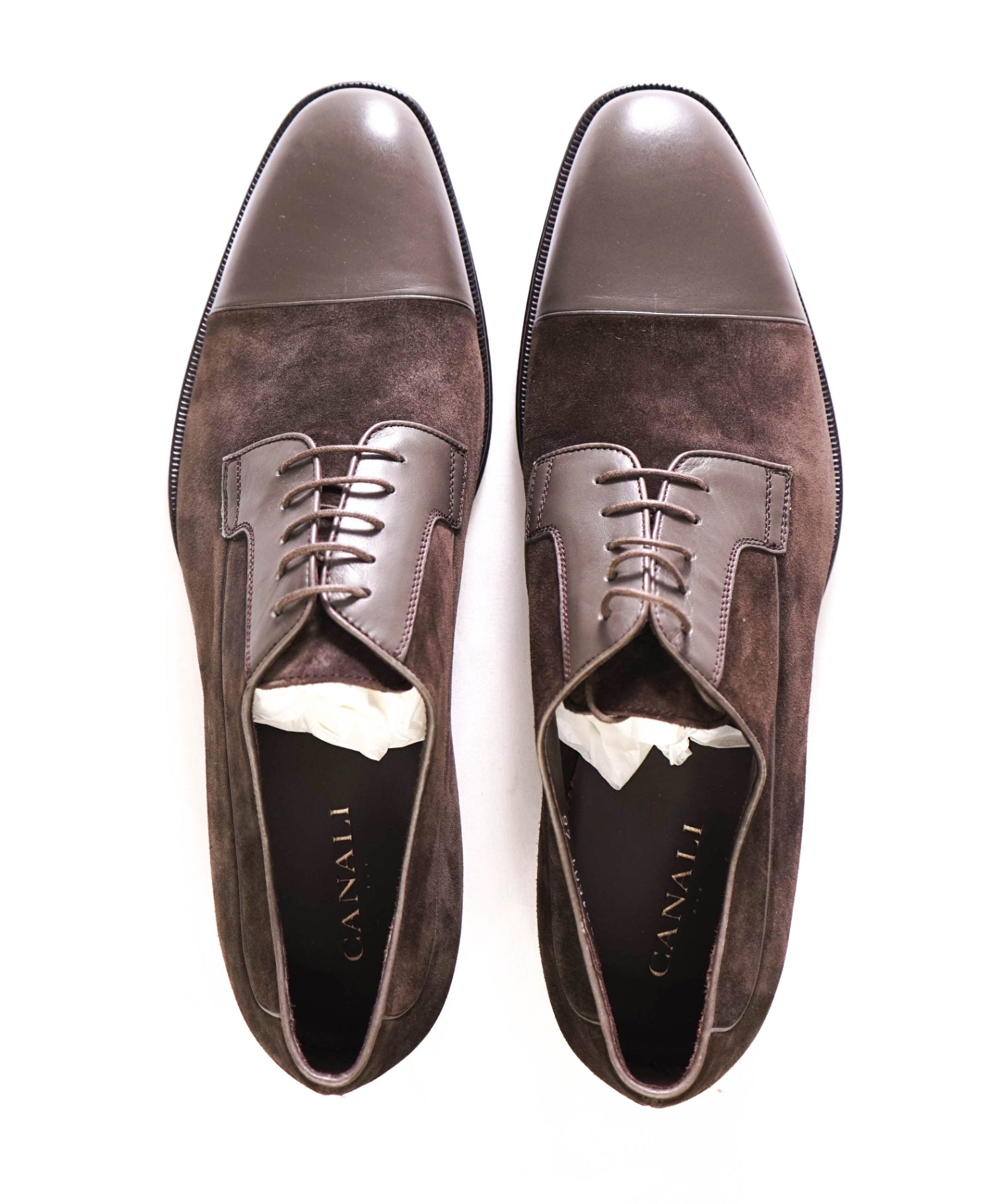 $695 CANALI - Brown Suede/Leather Derbies- US 13 (46EU)