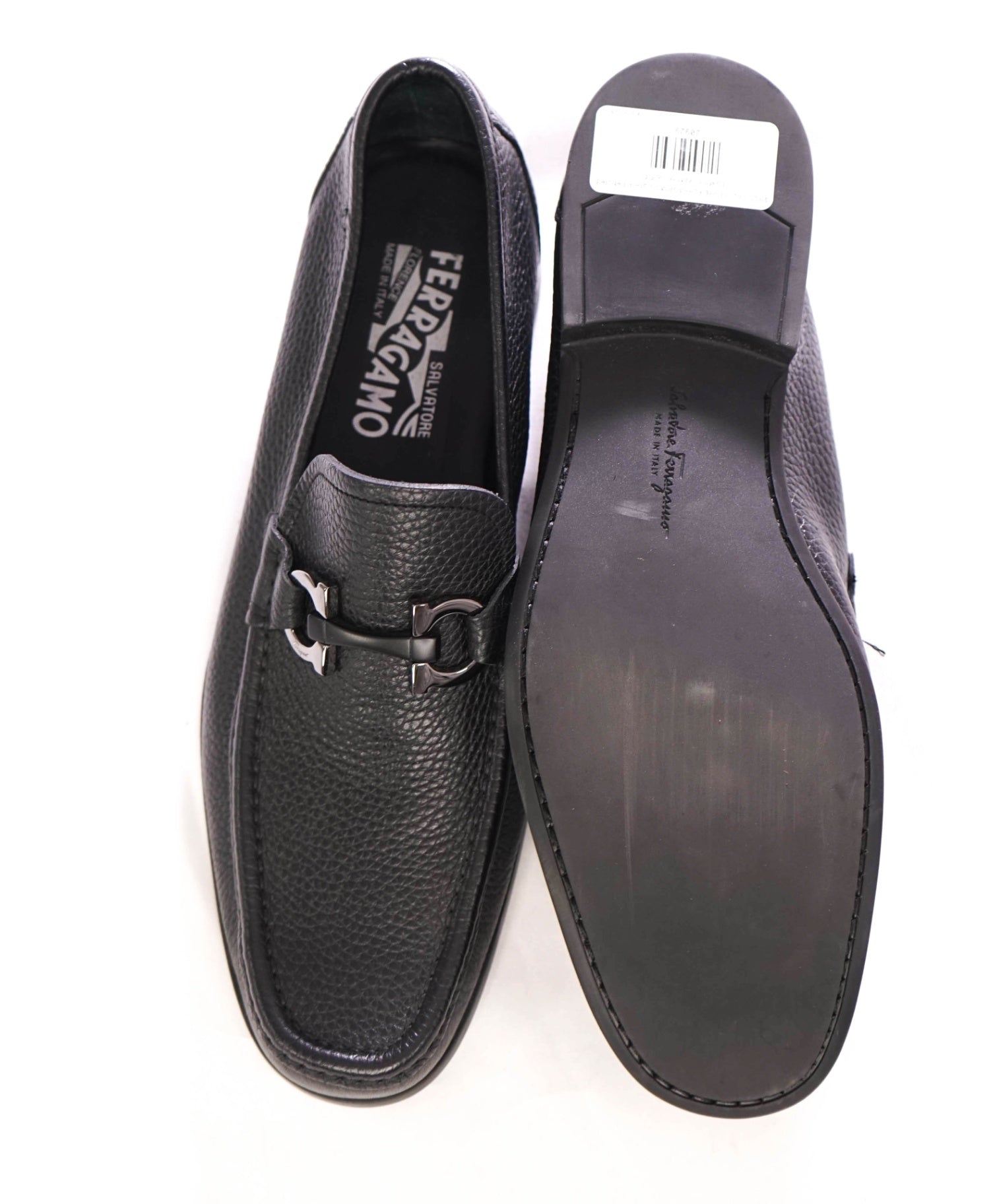 $850 FERRAGAMO - Black "Grandioso" Leather Loafers - 8.5 D