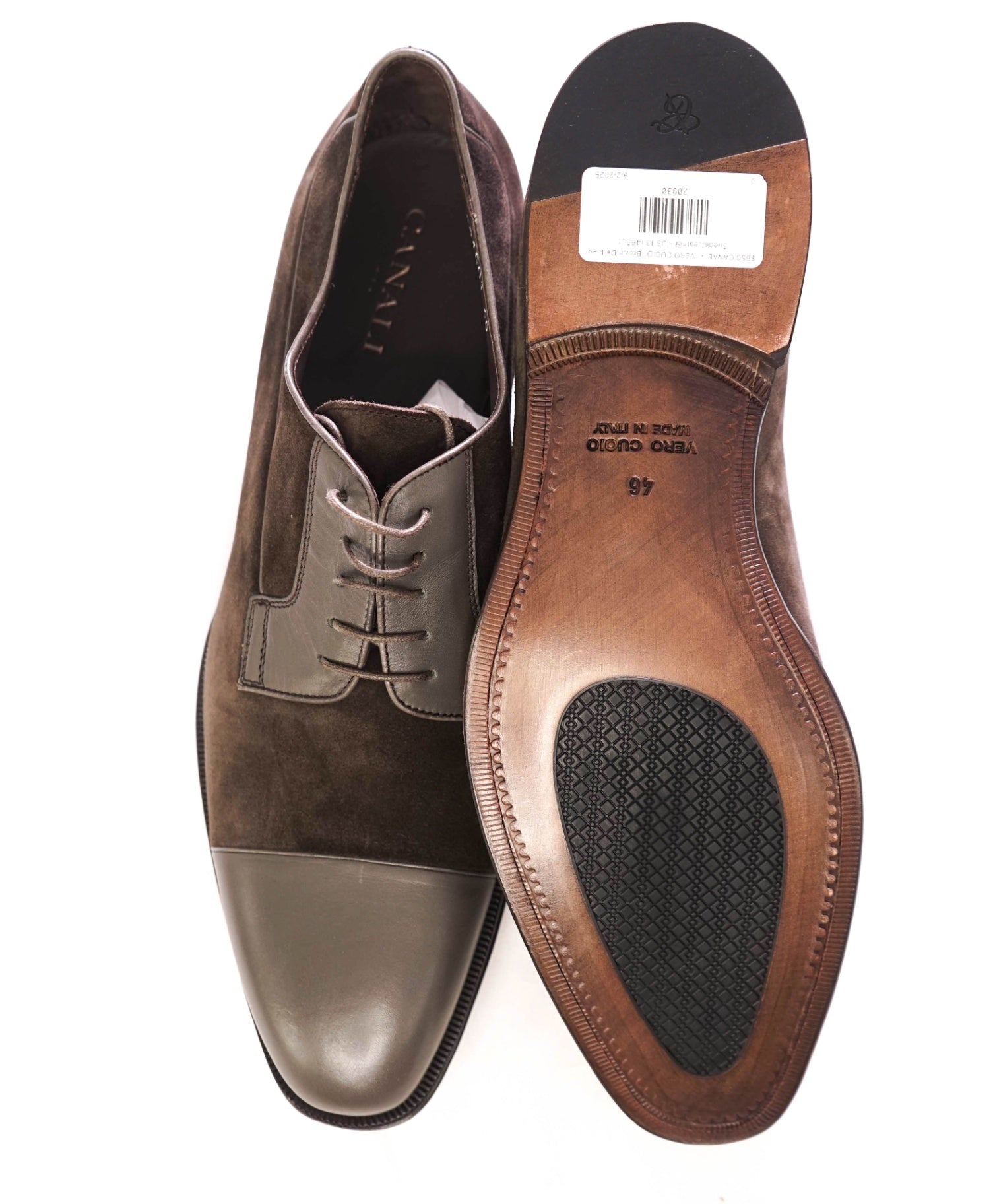 $695 CANALI - Brown Suede/Leather Derbies- US 13 (46EU)