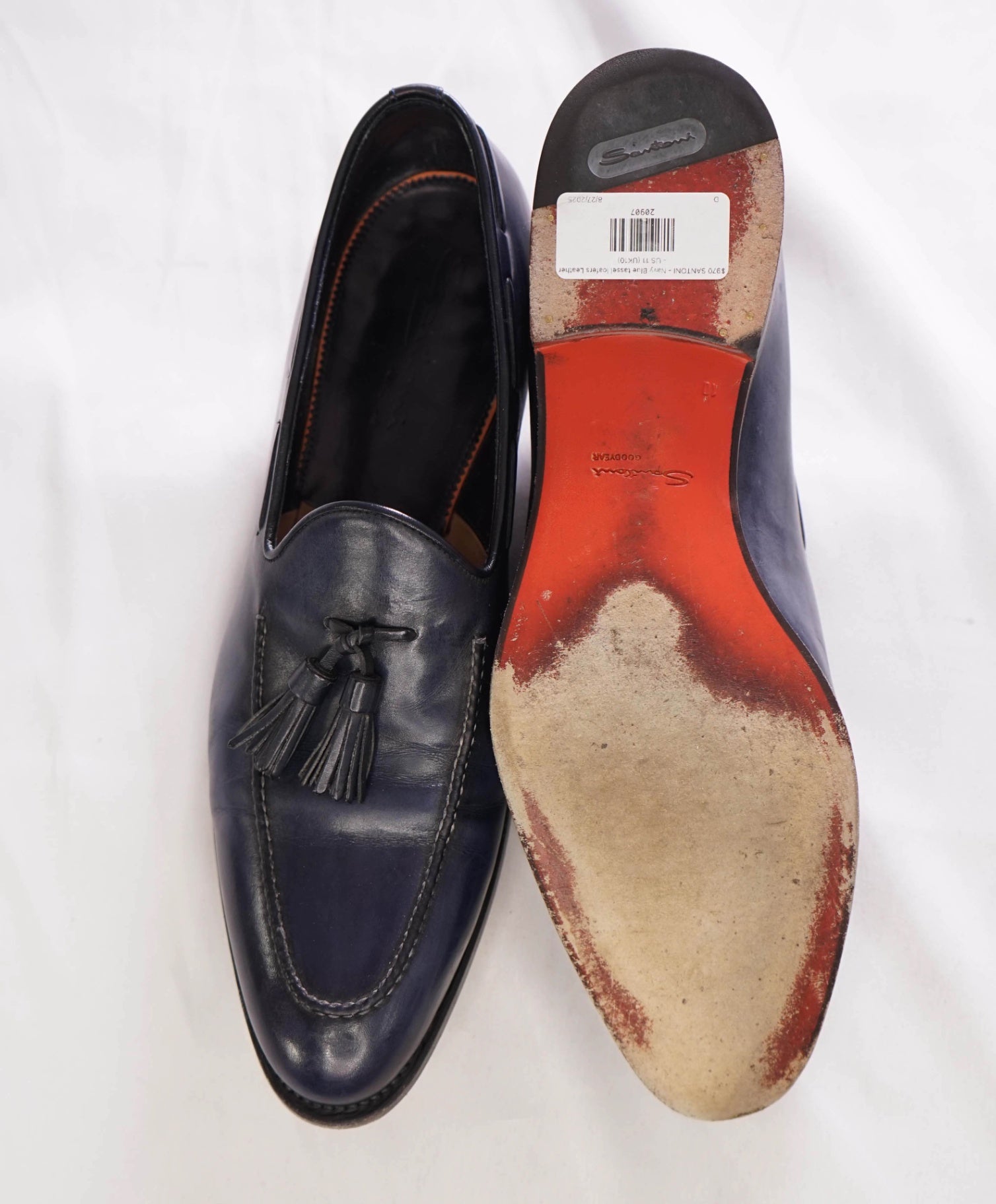 $970 SANTONI - "GOODYEAR" Blue tassel loafers - US 11 (UK10)