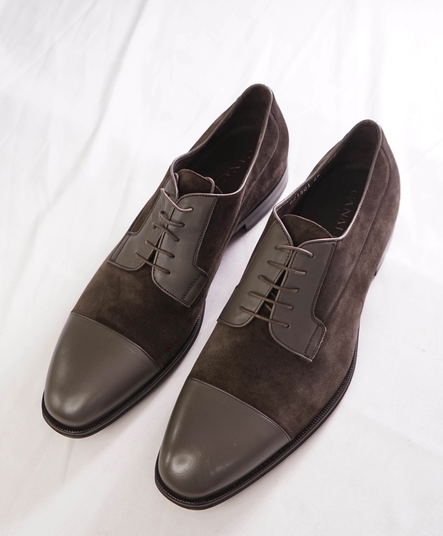 $695 CANALI - Brown Suede/Leather Derbies- US 13 (46EU)