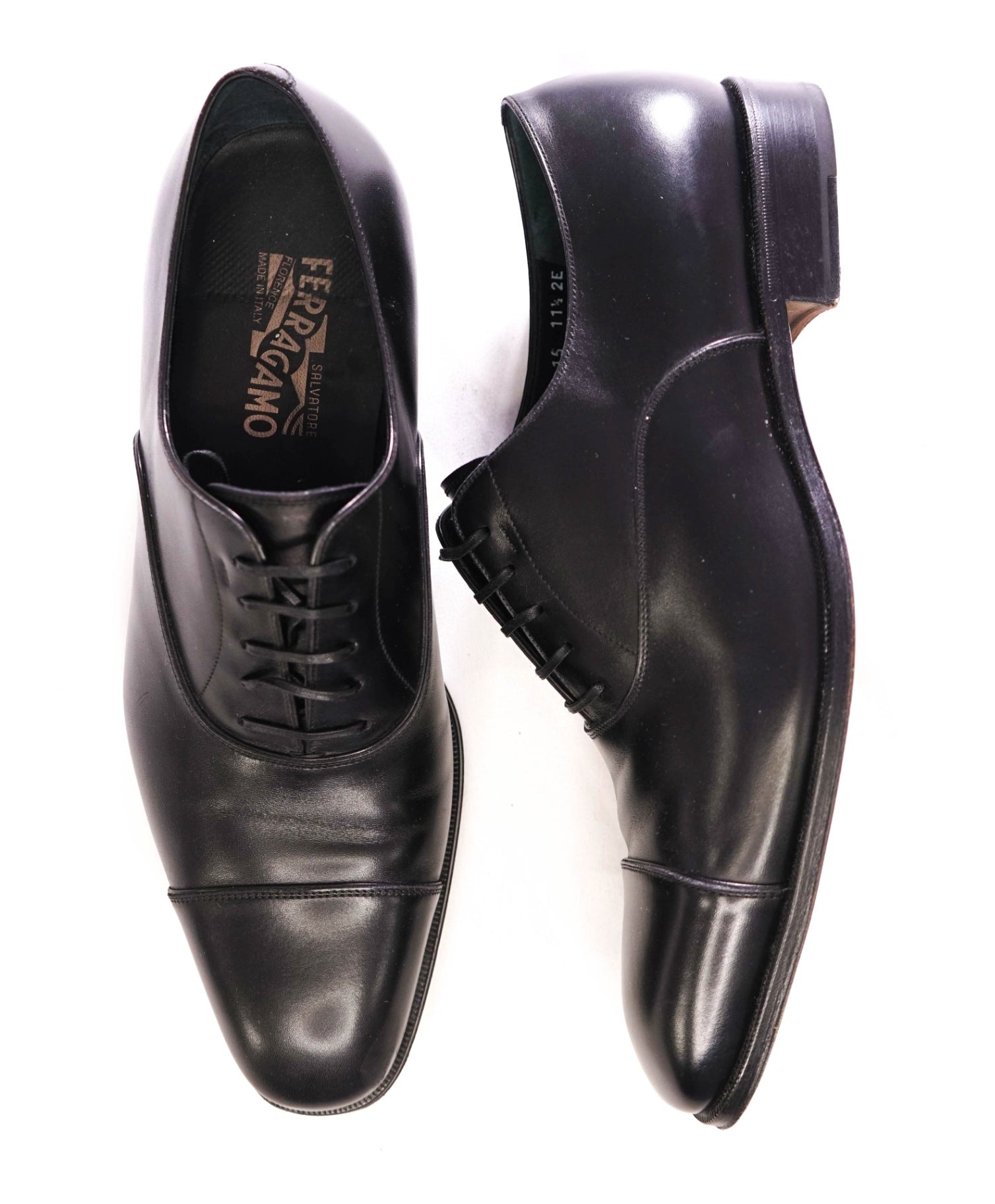 $895 SALVATORE FERRAGAMO - Black Oxfords Leather - 11.5 EE