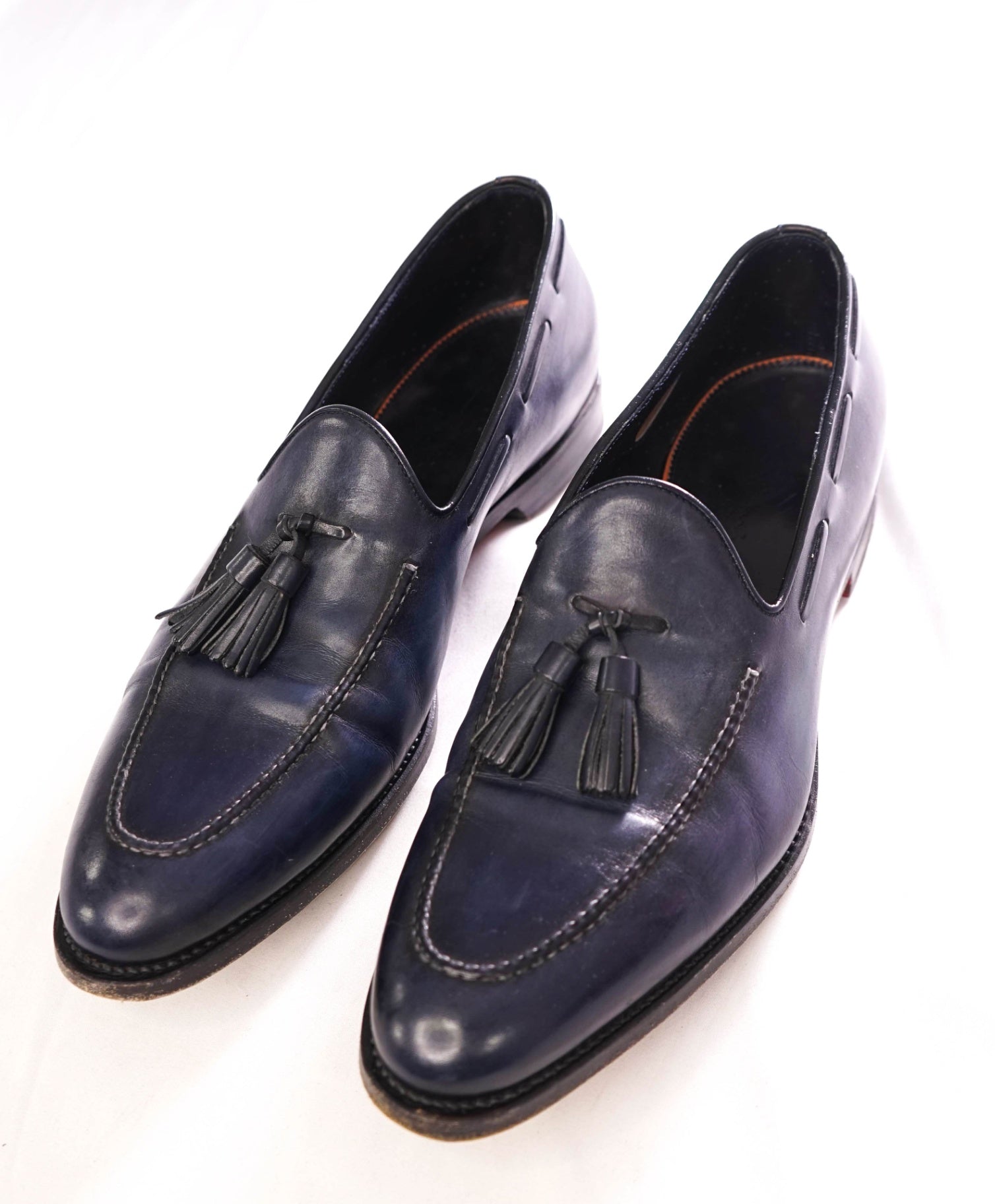 $970 SANTONI - "GOODYEAR" Blue tassel loafers - US 11 (UK10)