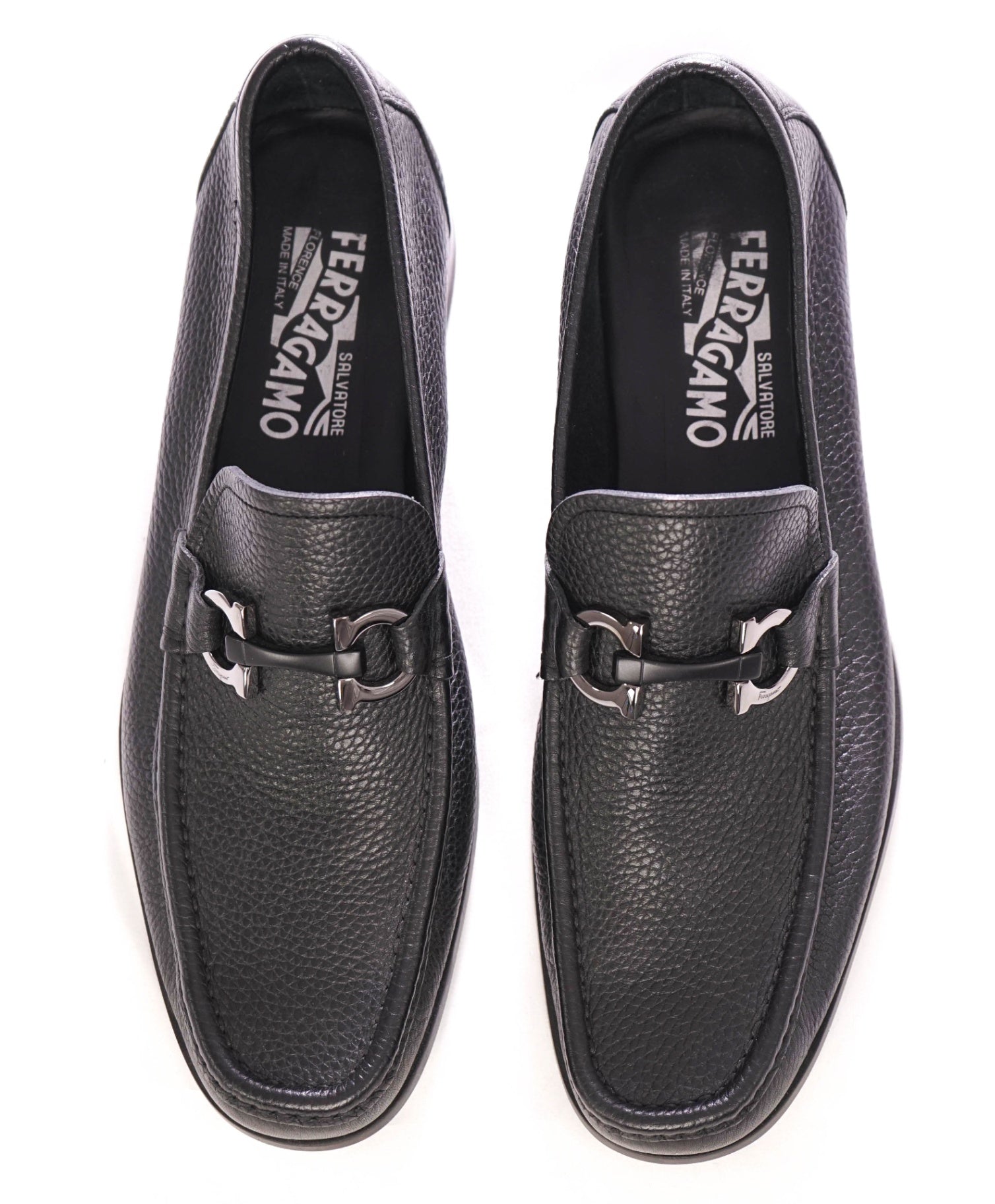 $850 FERRAGAMO - Black "Grandioso" Leather Loafers - 8.5 D