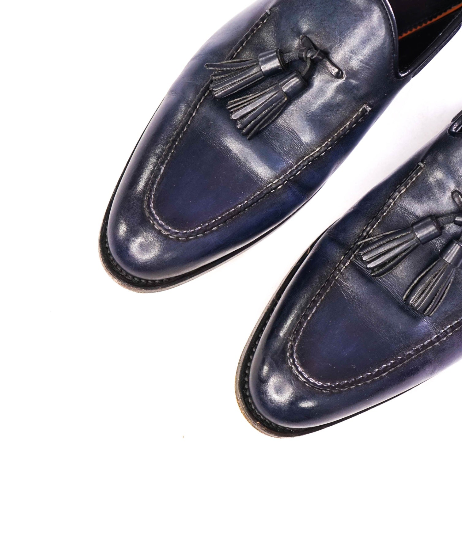$970 SANTONI - "GOODYEAR" Blue tassel loafers - US 11 (UK10)