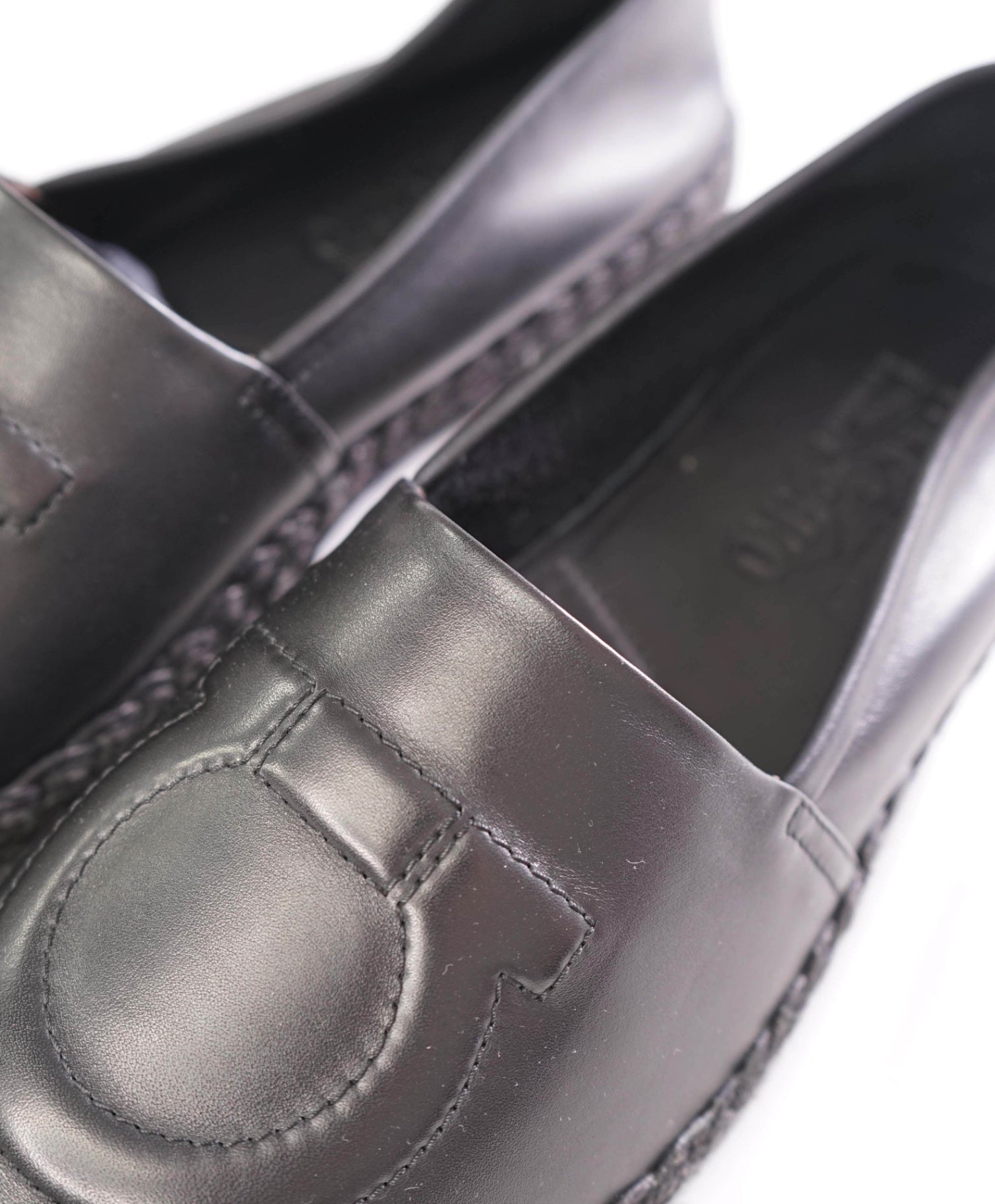 $750 FERRAGAMO - "GANCINI ESPADRILLE" Black Leather -10 M