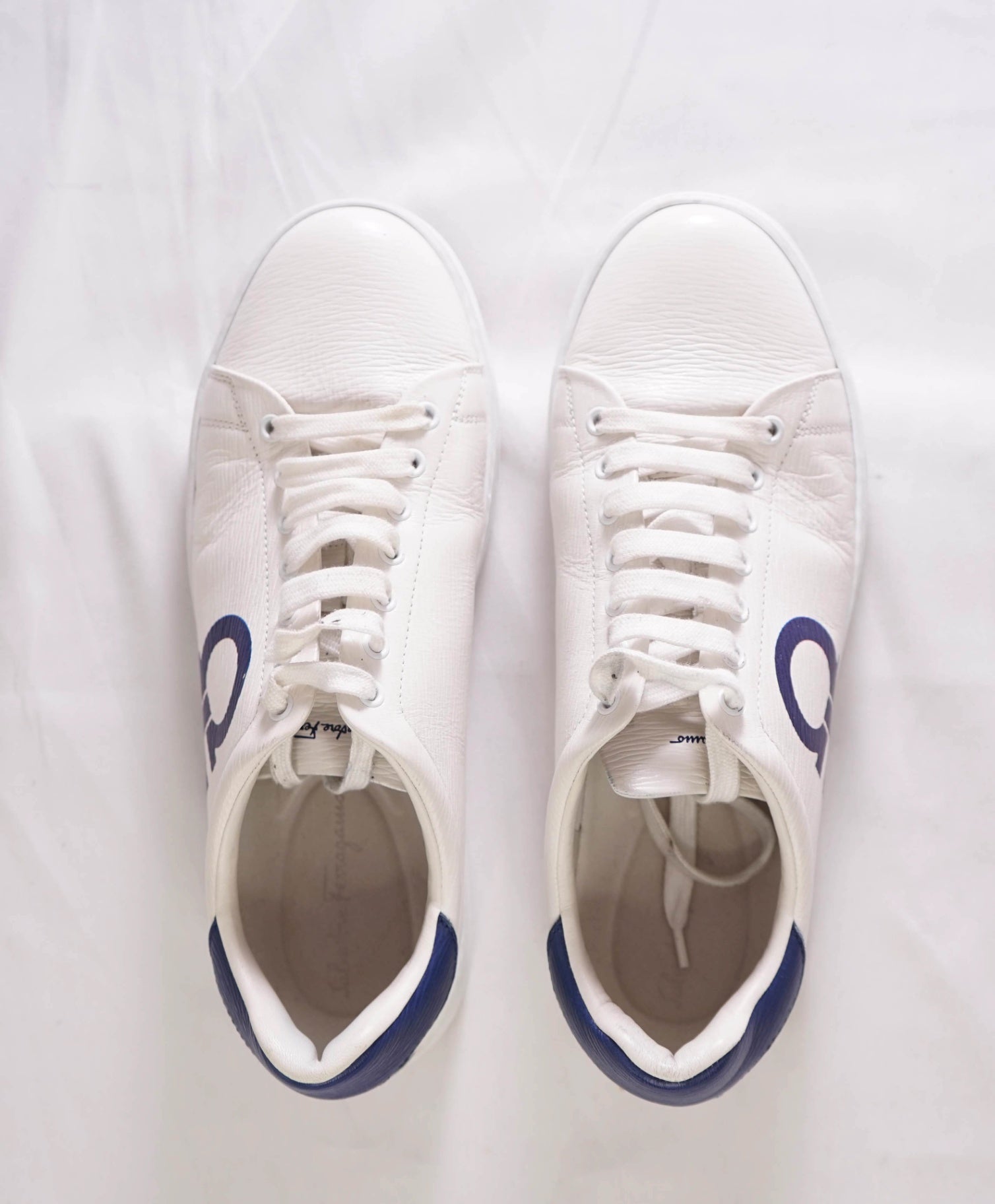 $750 SALVATORE FERRAGAMO - White/Blue Sneakers Leather - 10.5 M