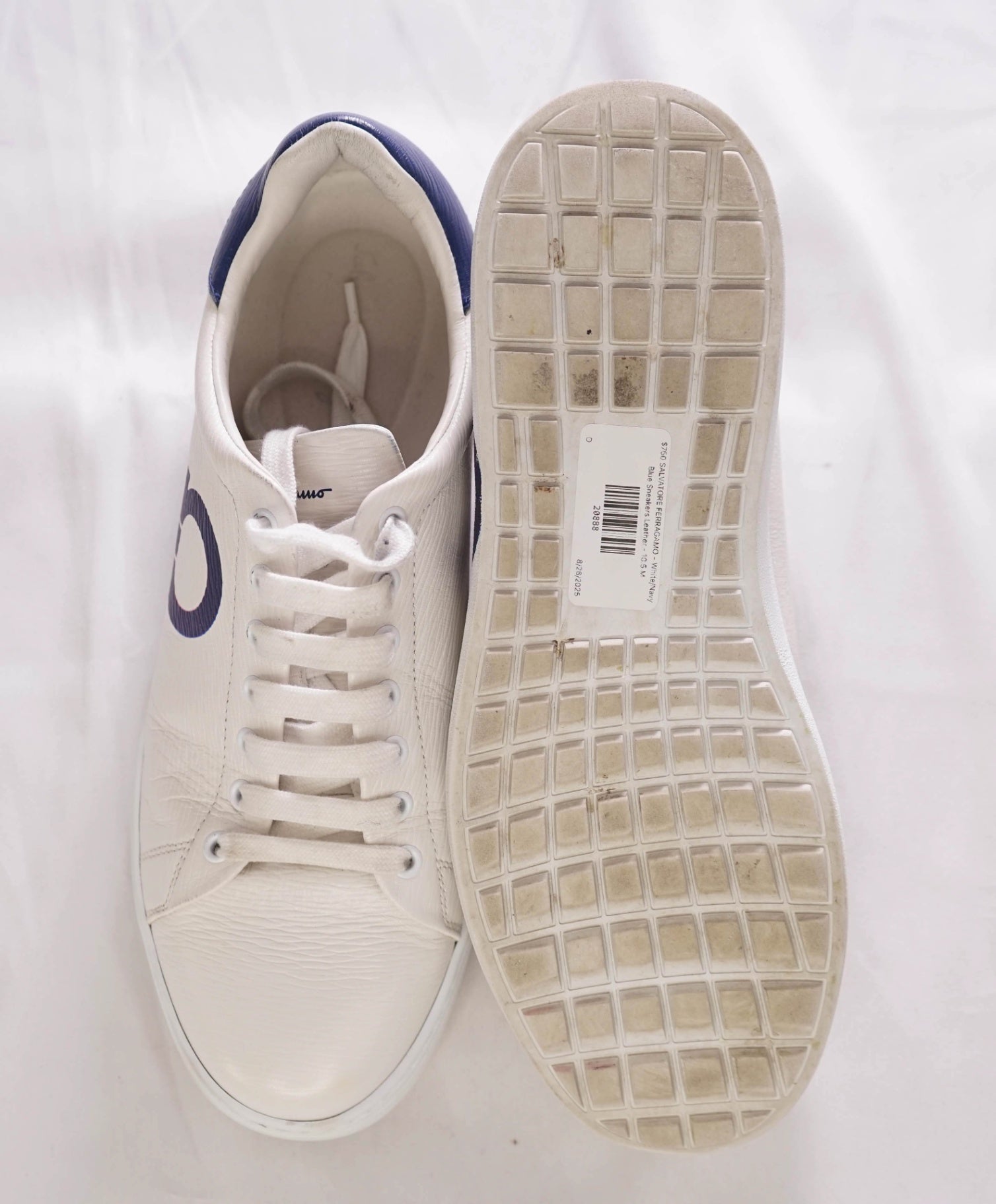 $750 SALVATORE FERRAGAMO - White/Blue Sneakers Leather - 10.5 M
