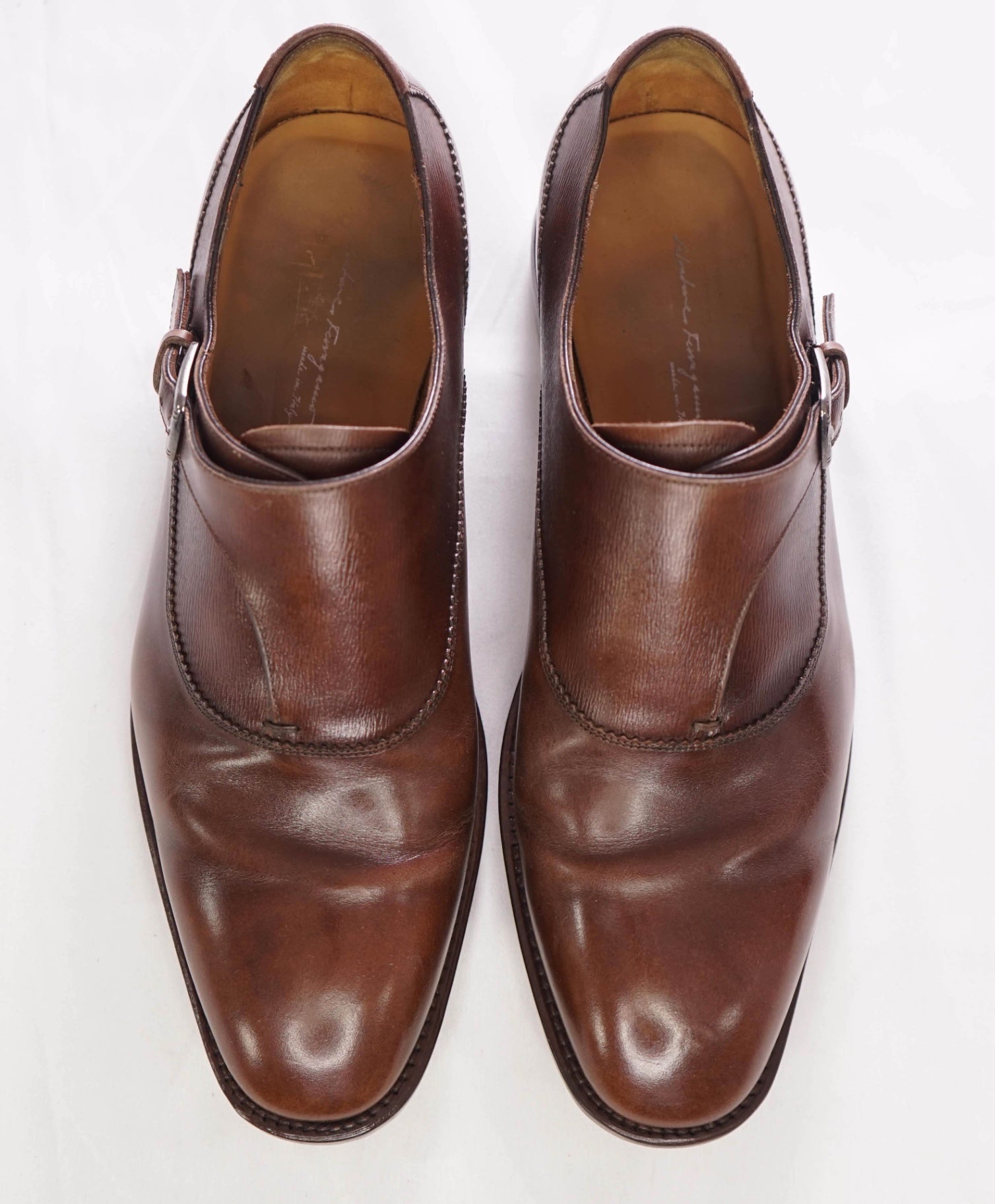 $1,295 SALVATORE FERRAGAMO - Leather Brown Single Monk - 10 EE
