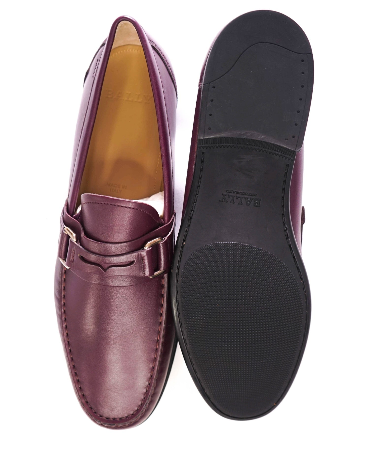 $650 BALLY - Leather Brownish/Purple Penny Loafers - 12 US (11UK)