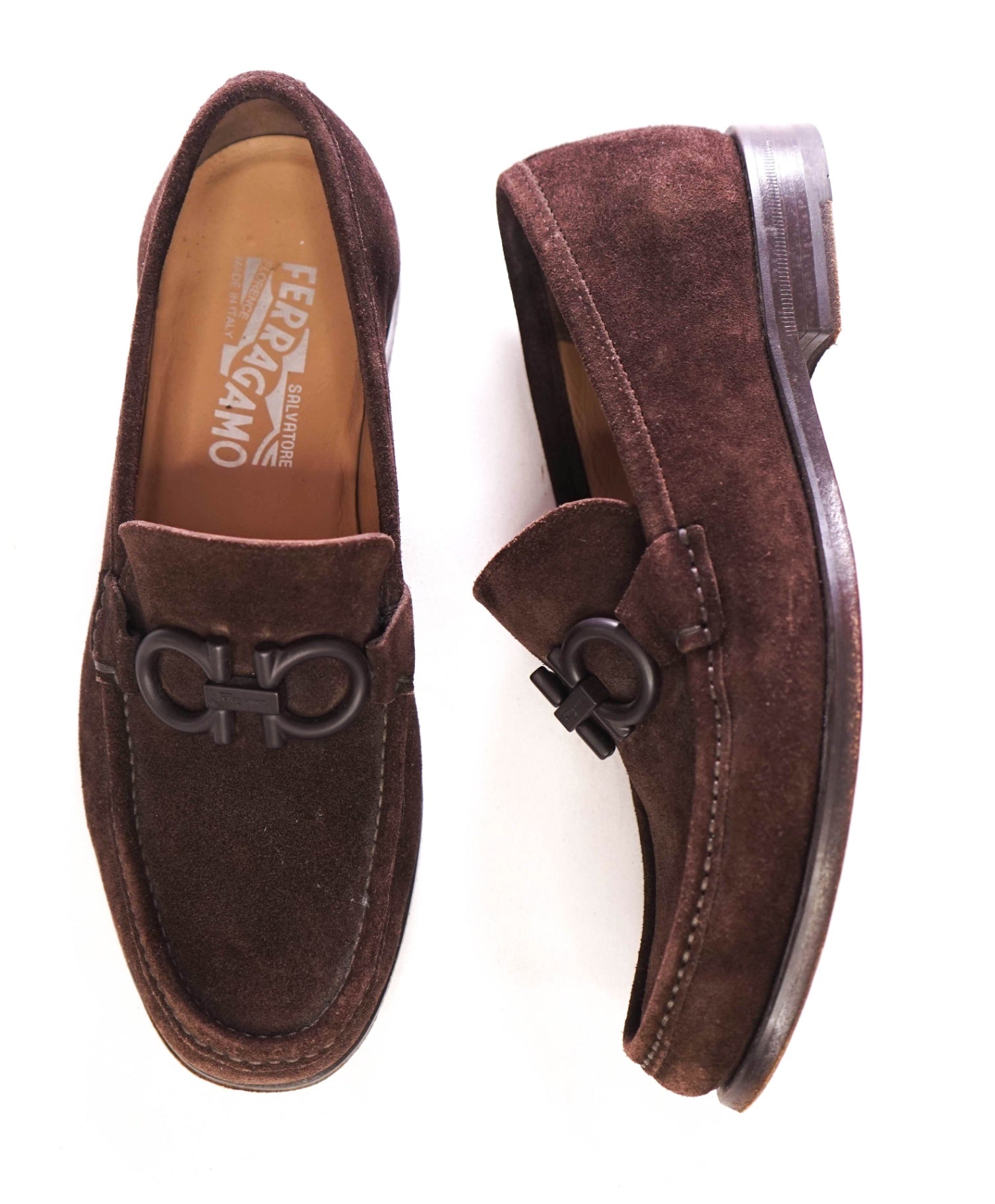 $850 SALVATORE FERRAGAMO - "ROLO" Suede Brown Loafers - 6 3E