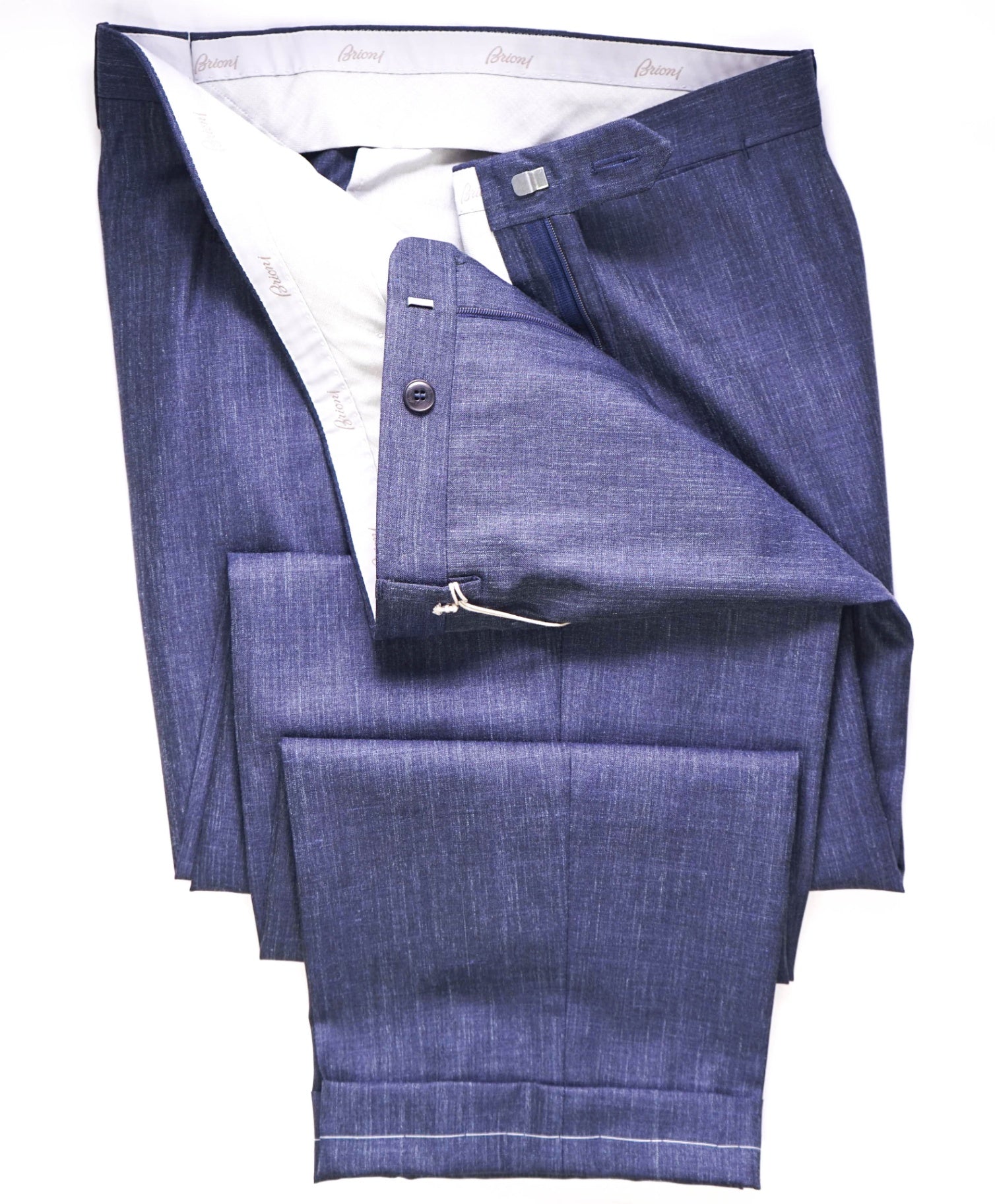$1,095 BRIONI Solid Blue Wool/Silk/Linen Pants 42W