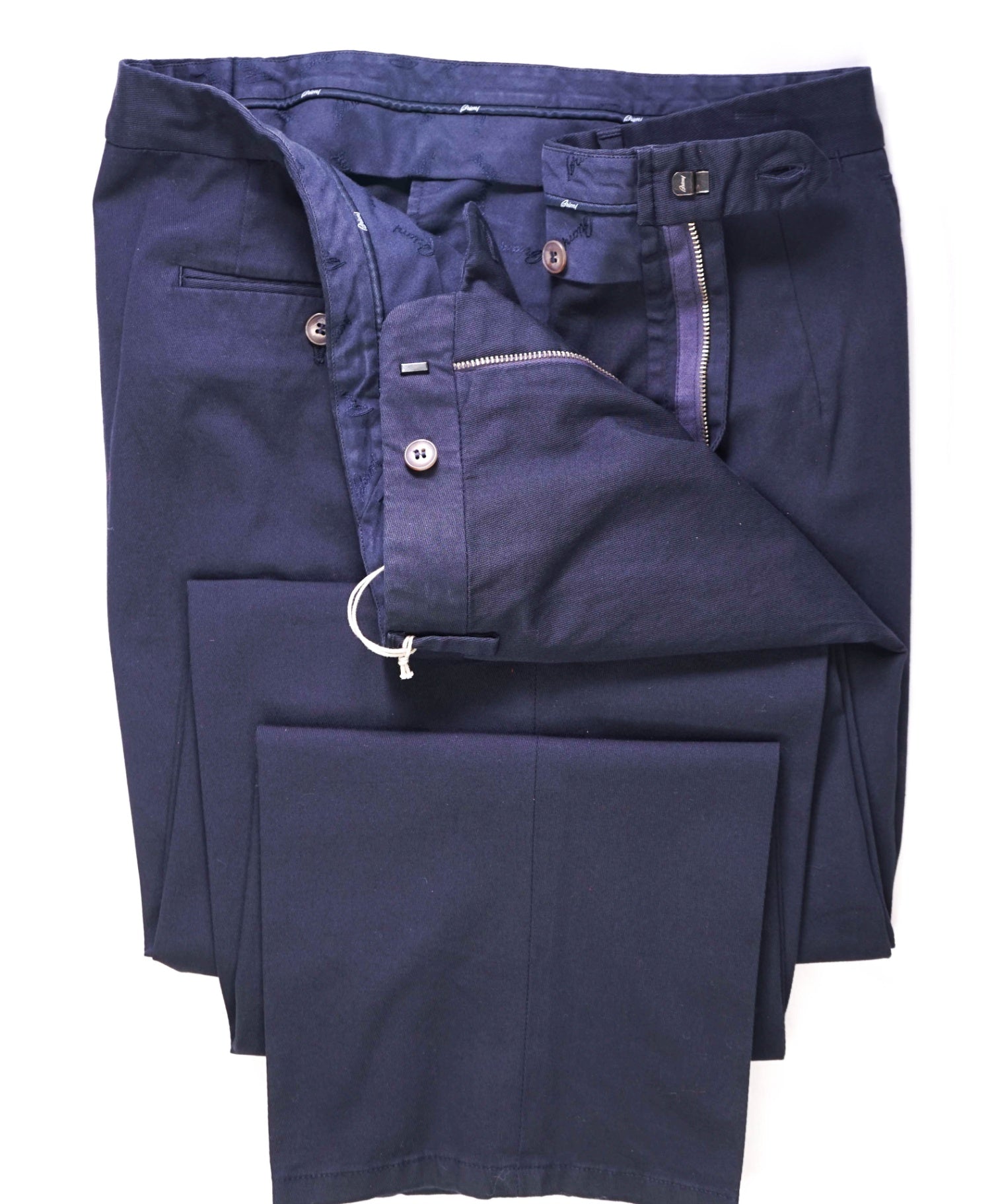 $1,095 BRIONI Solid Navy Chinos Cotton Pants 42W