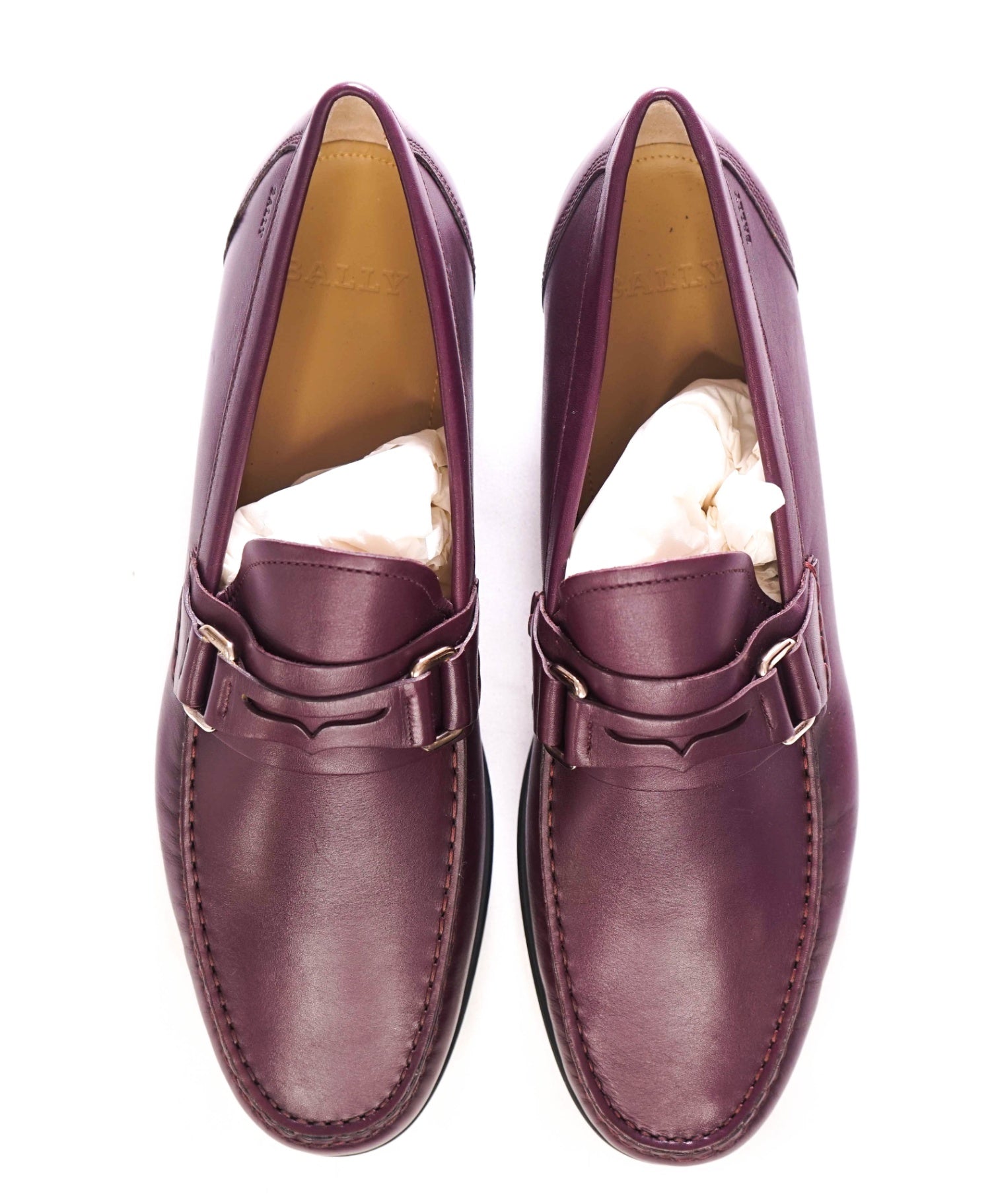 $650 BALLY - Leather Brownish/Purple Penny Loafers - 12 US (11UK)
