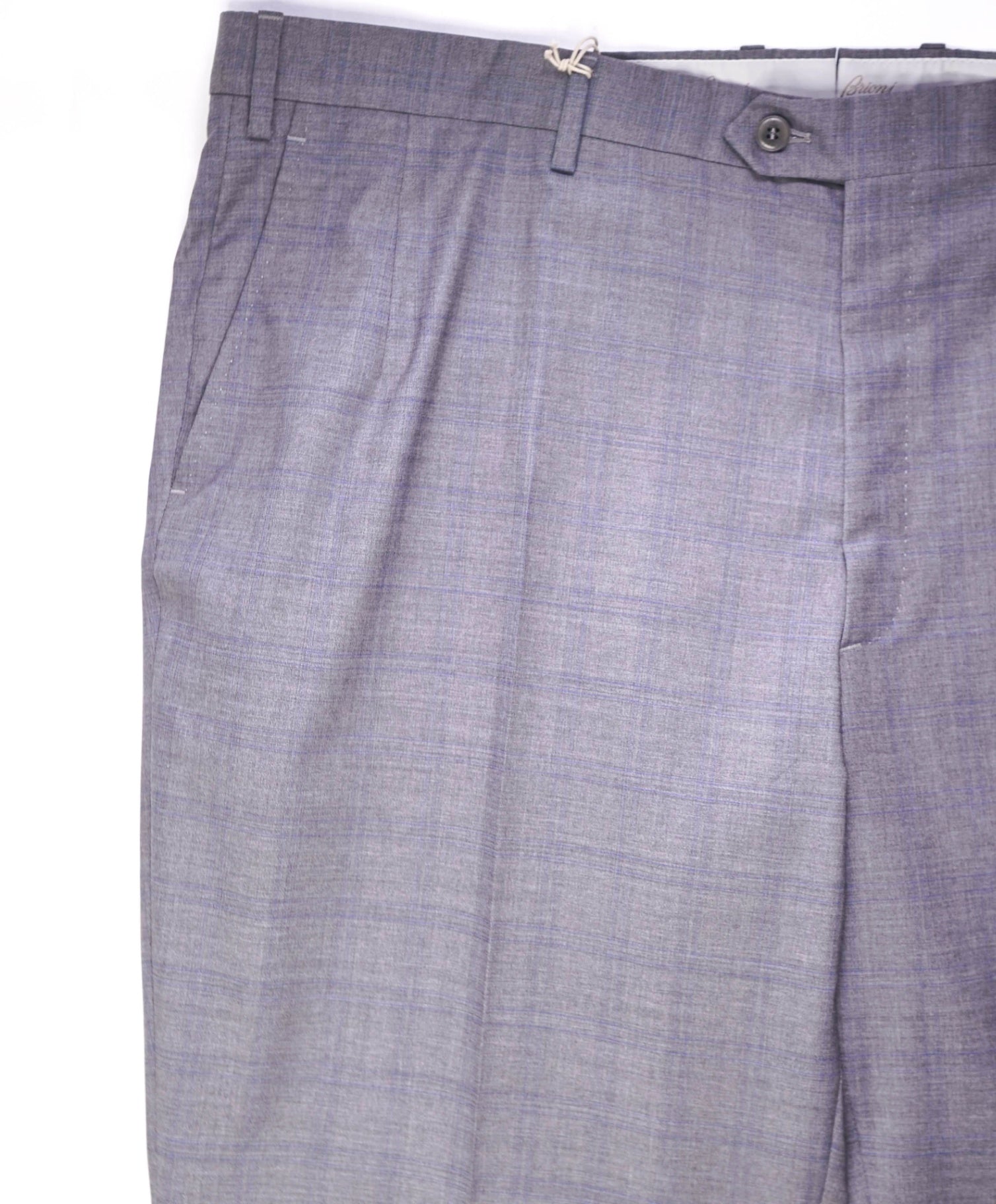 $1,095 BRIONI Grey / Blue plaid Wool Pants 42W
