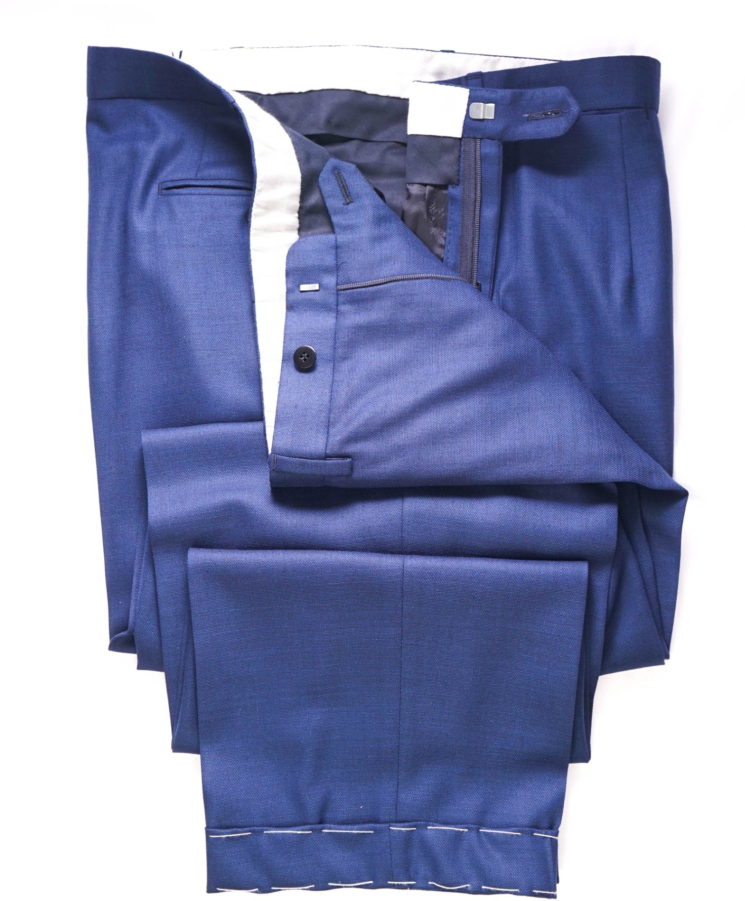 $1,095 BRIONI Solid Medium Blue Wool Pants 44W