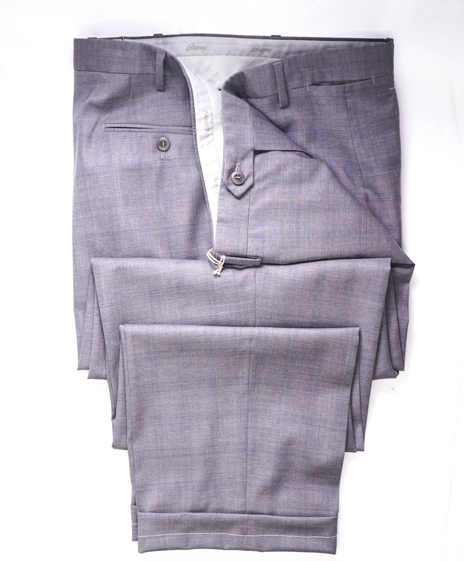 $1,095 BRIONI Grey / Blue plaid Wool Pants 42W