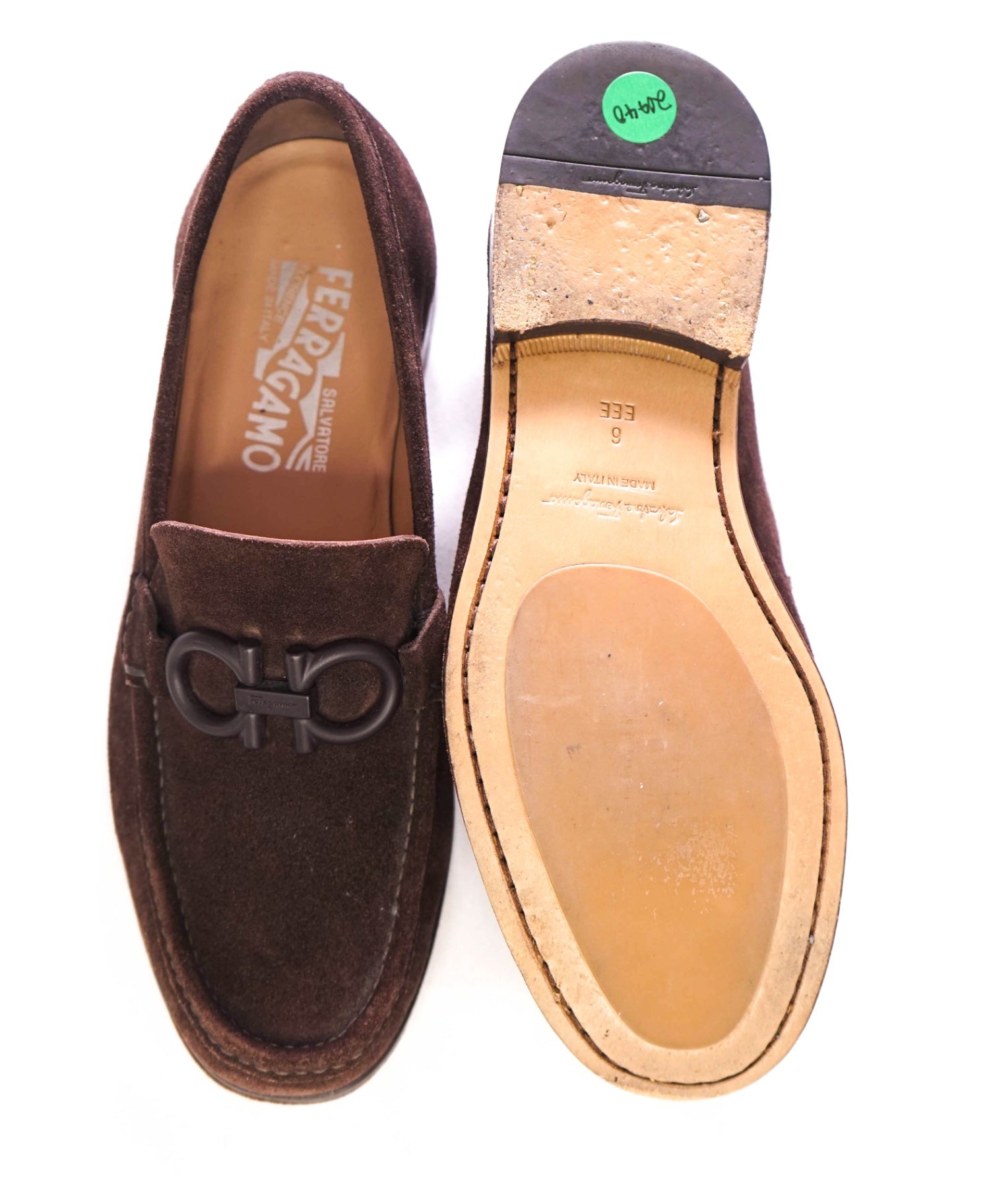 $850 SALVATORE FERRAGAMO - "ROLO" Suede Brown Loafers - 6 3E