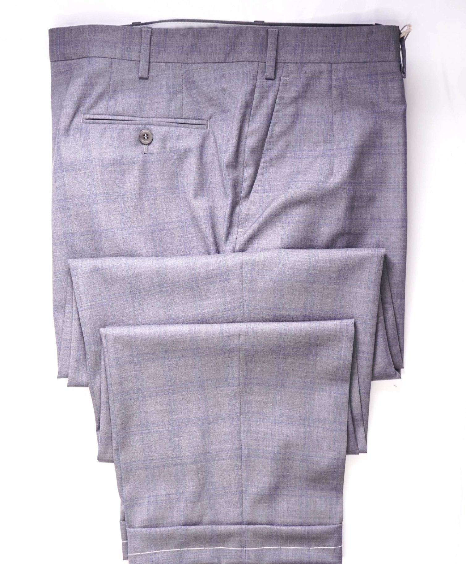 $1,095 BRIONI Grey / Blue plaid Wool Pants 42W