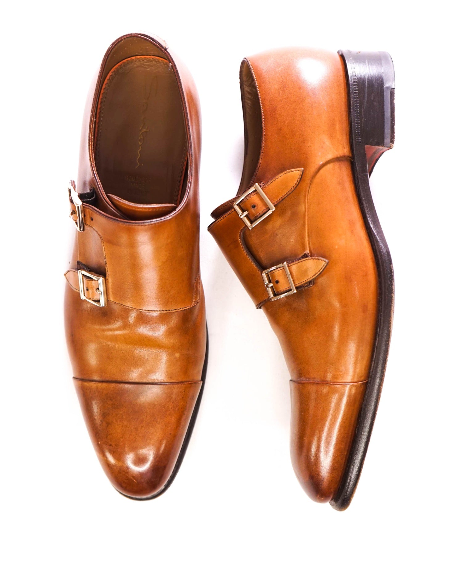 $1,595 SANTONI - *GOODYEAR* Brown Monk Straps - US 10.5 (9.5UK)