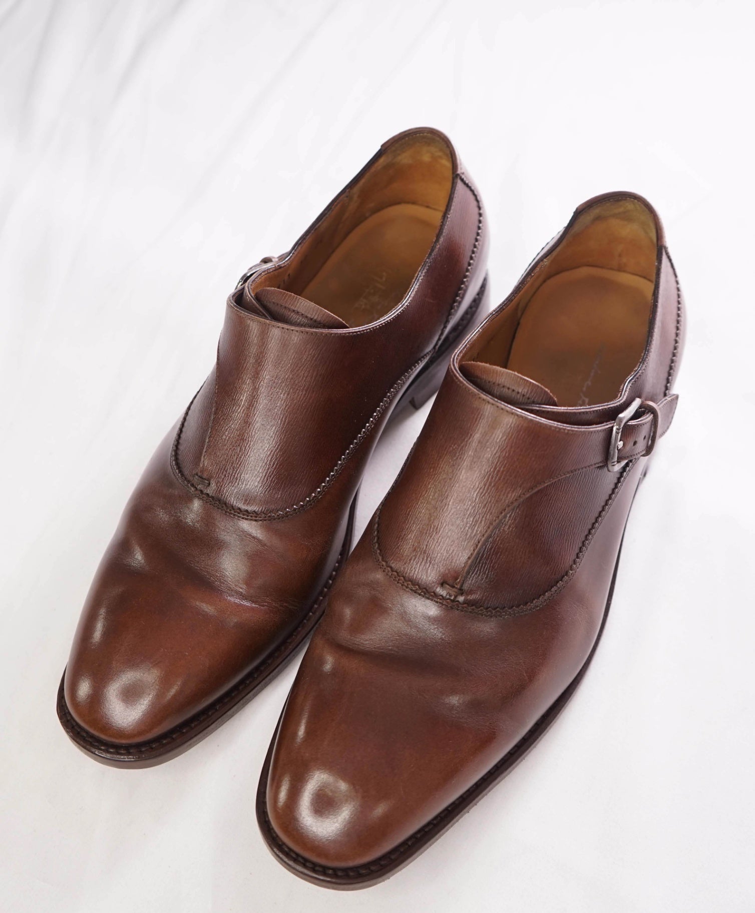 $1,295 SALVATORE FERRAGAMO - Leather Brown Single Monk - 10 EE
