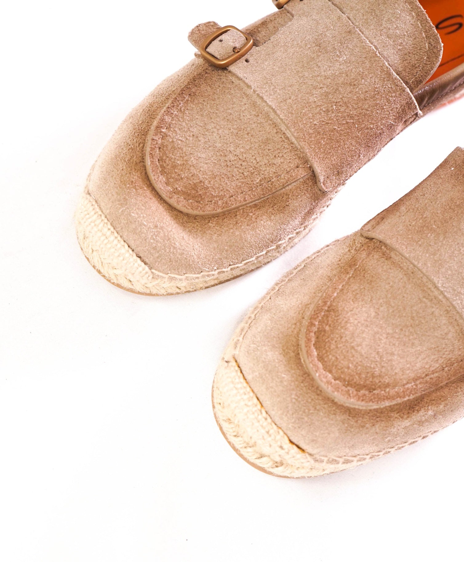 $890 SANTONI - Suede Beige "Espadrillas" Monk  - US 8.5 (7.5UK)