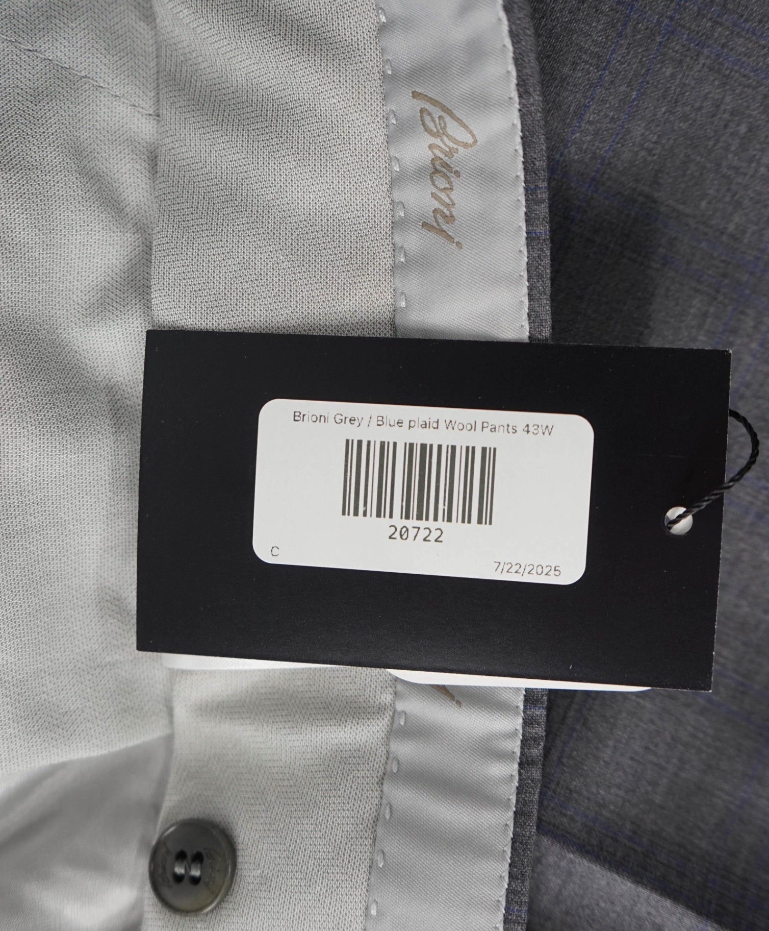 $1,095 BRIONI Grey / Blue plaid Wool Pants 42W