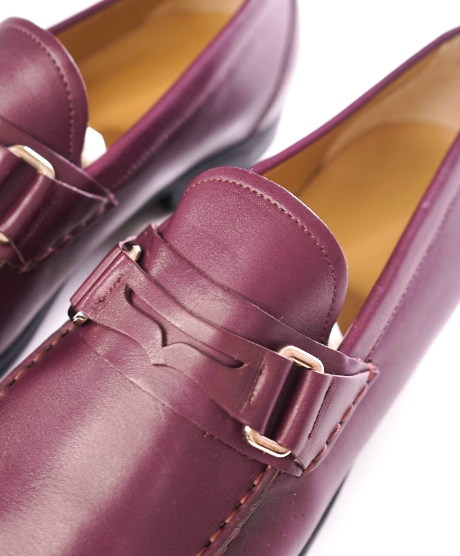 $650 BALLY - Leather Brownish/Purple Penny Loafers - 12 US (11UK)