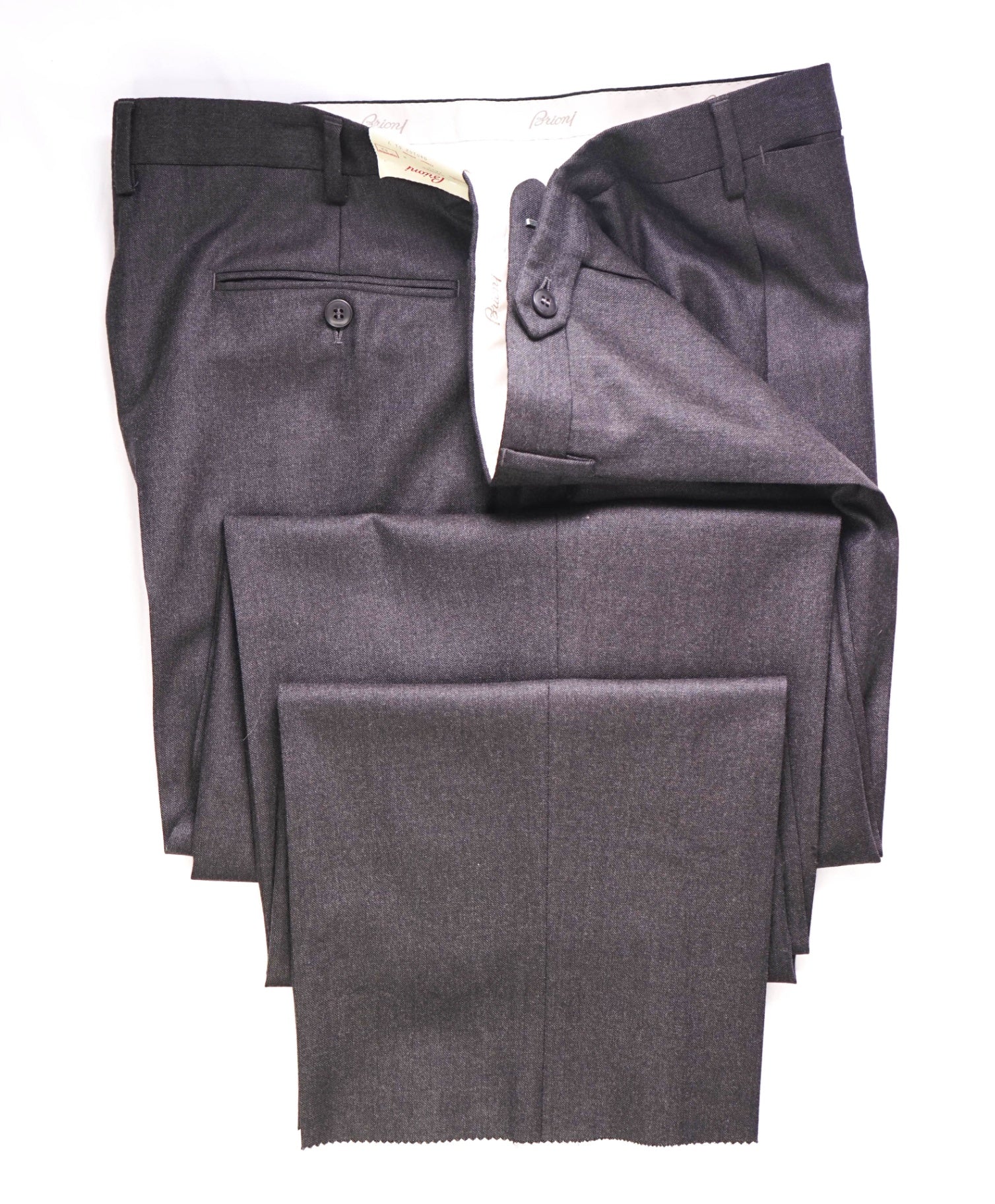 $1,095 Brioni Solid Dark Grey Wool Pants 42W