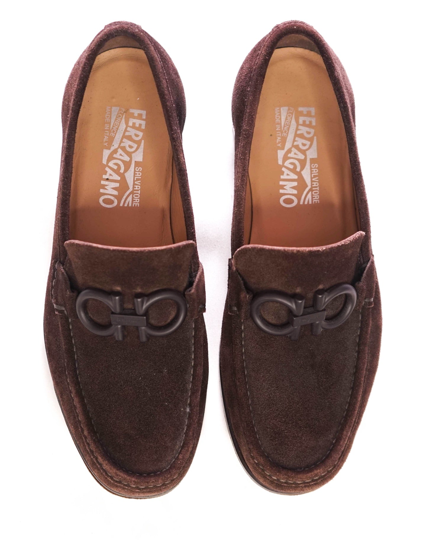 $850 SALVATORE FERRAGAMO - "ROLO" Suede Brown Loafers - 6 3E