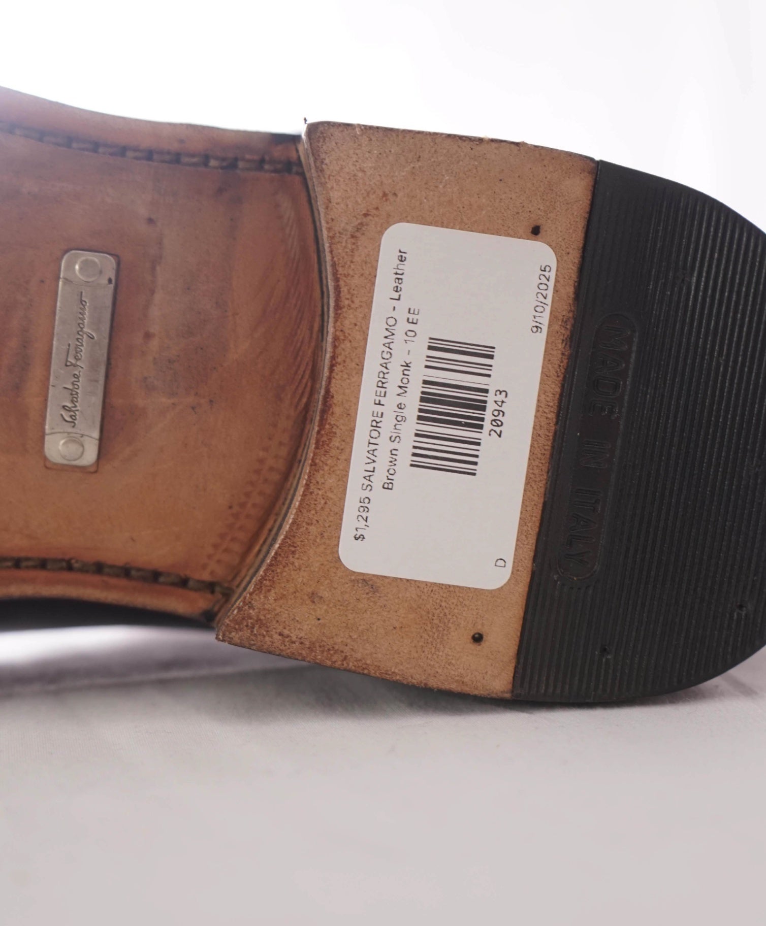 $1,295 SALVATORE FERRAGAMO - Leather Brown Single Monk - 10 EE