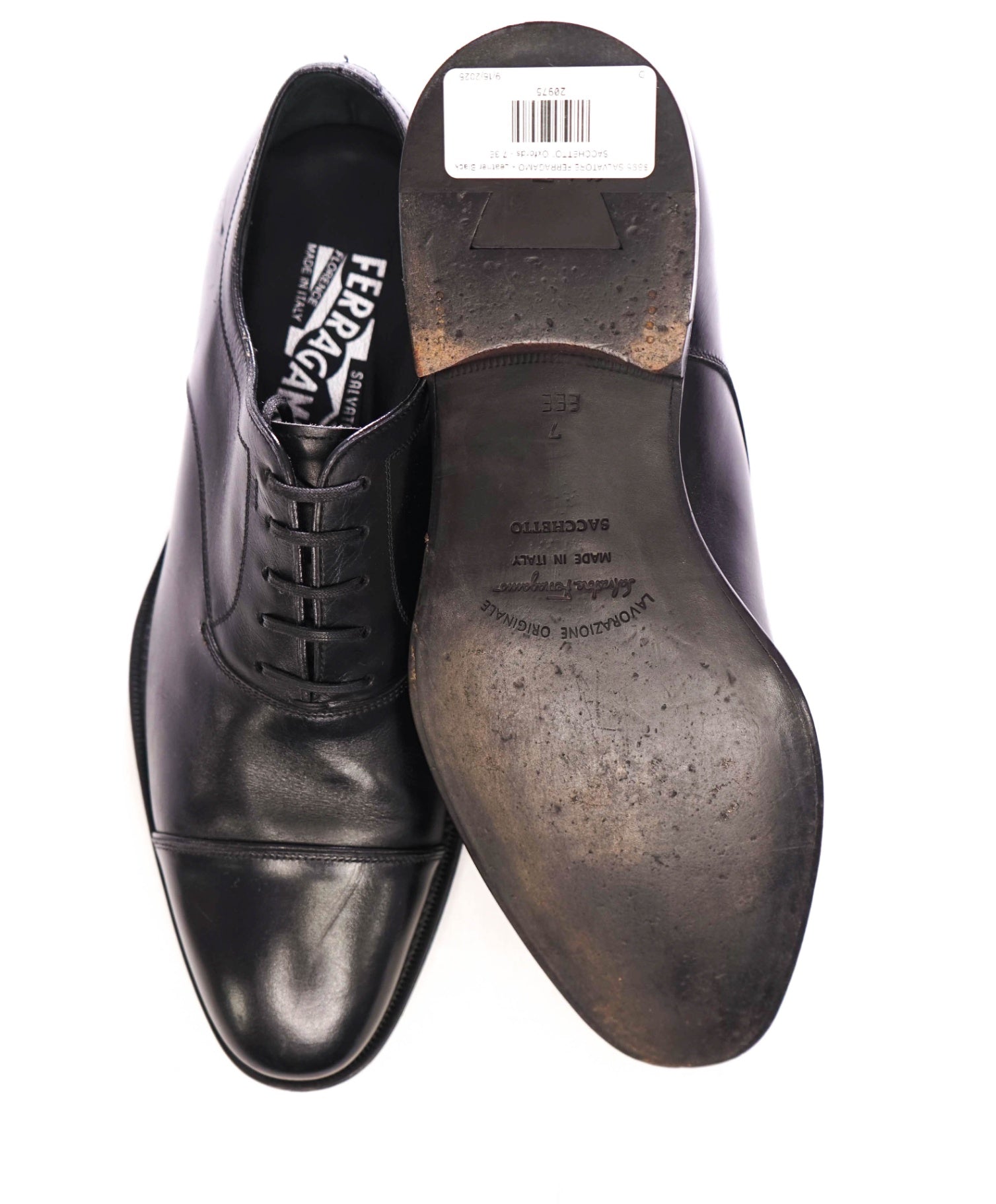 $895 SALVATORE FERRAGAMO - Black "SACCHETTO" Oxfords - 7 3E