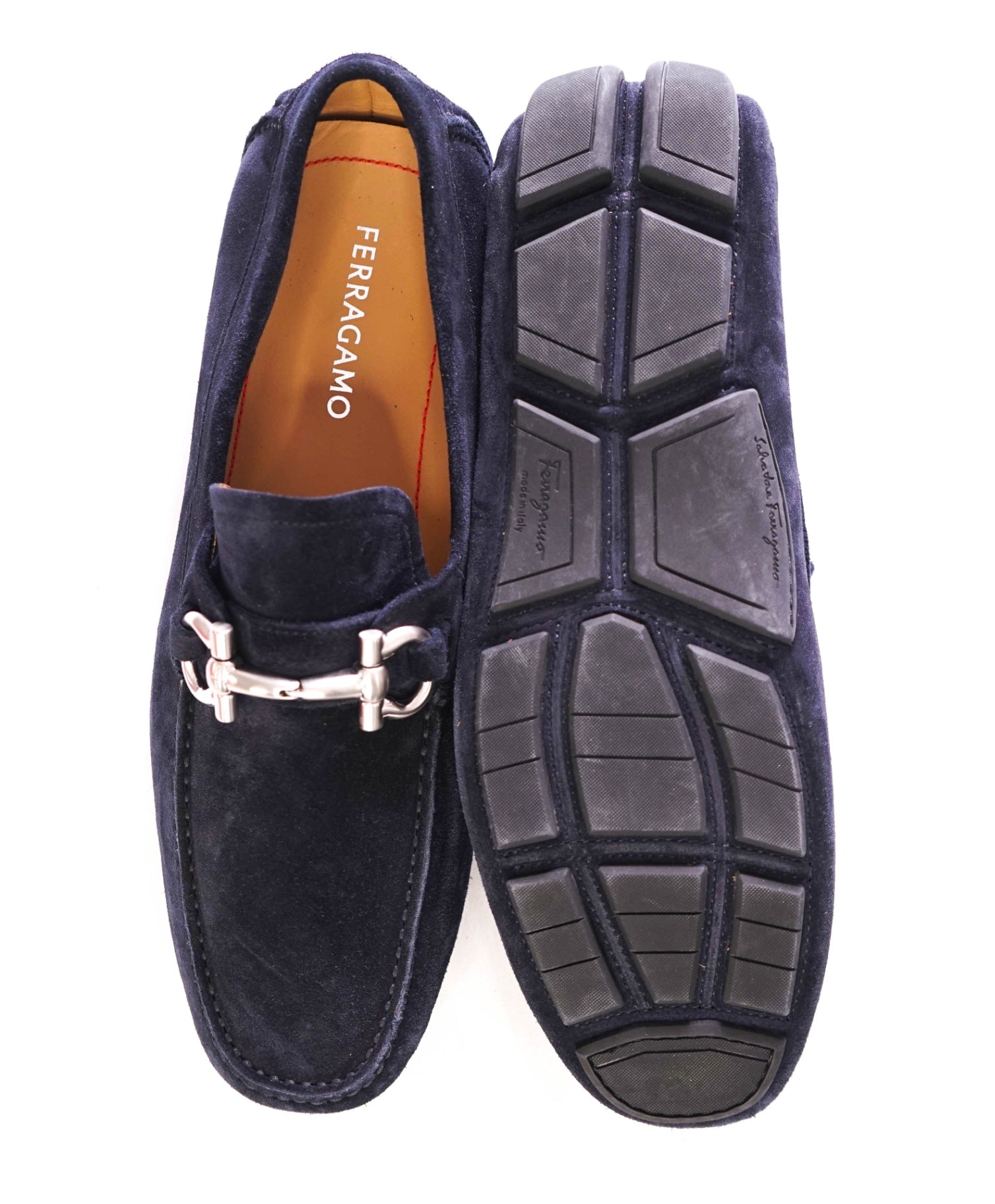 $795 FERRAGAMO - Suede Navy Blue PARIGI Loafers - 10.5 E