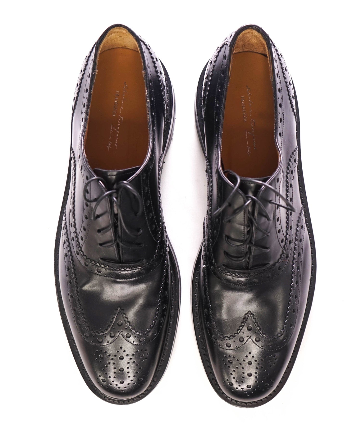 $1,250 SALVATORE FERRAGAMO - "TRAMEZZA" Black Oxfords - 12 D
