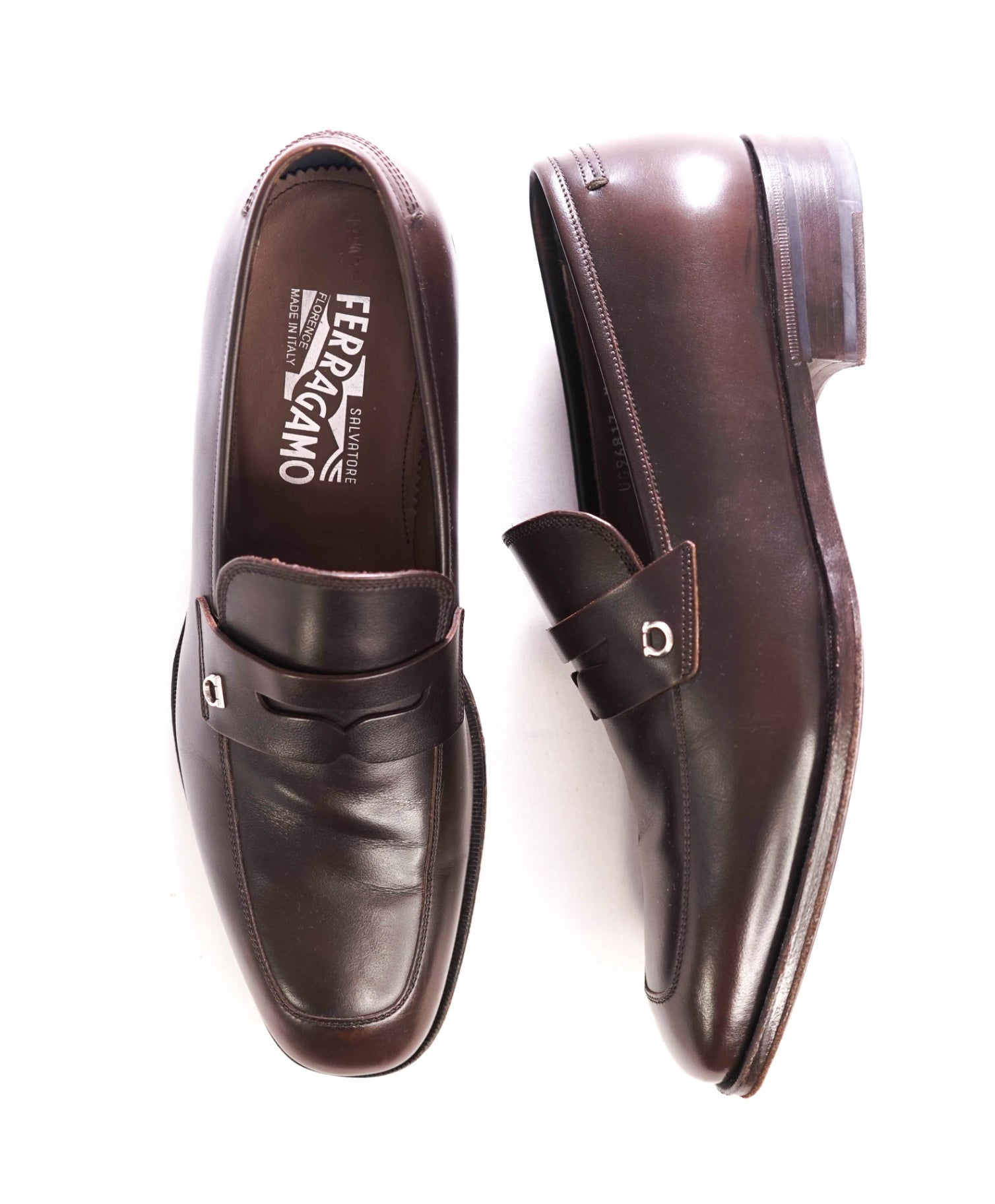 $850 SALVATORE FERRAGAMO - EVERTON Brown Penny Loafers - 7.5 EE