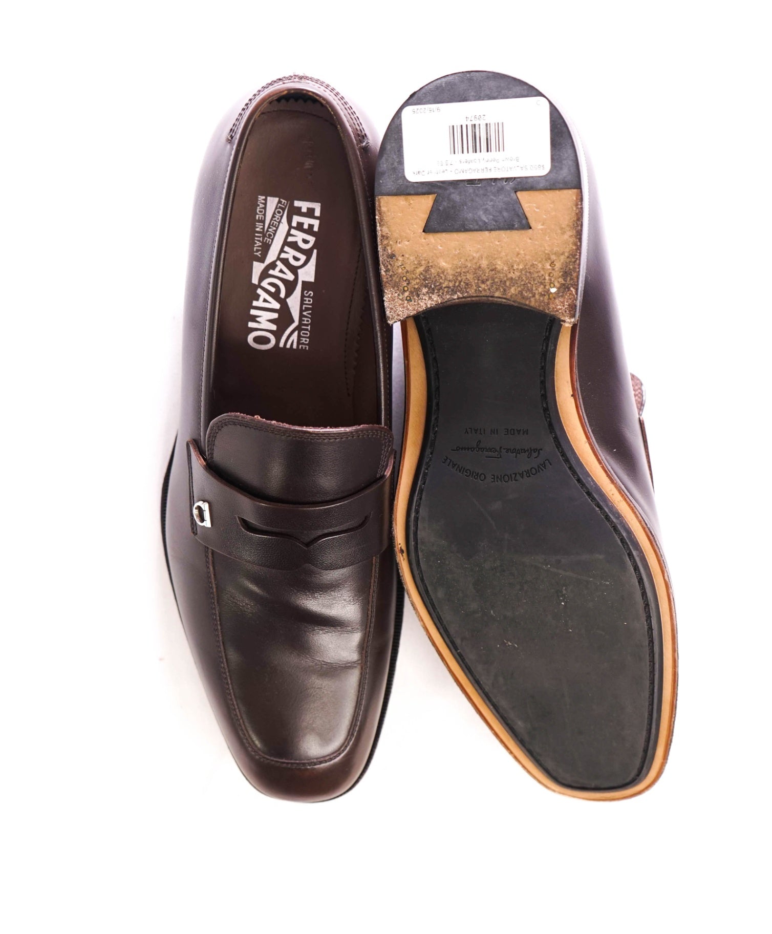 $850 SALVATORE FERRAGAMO - EVERTON Brown Penny Loafers - 7.5 EE