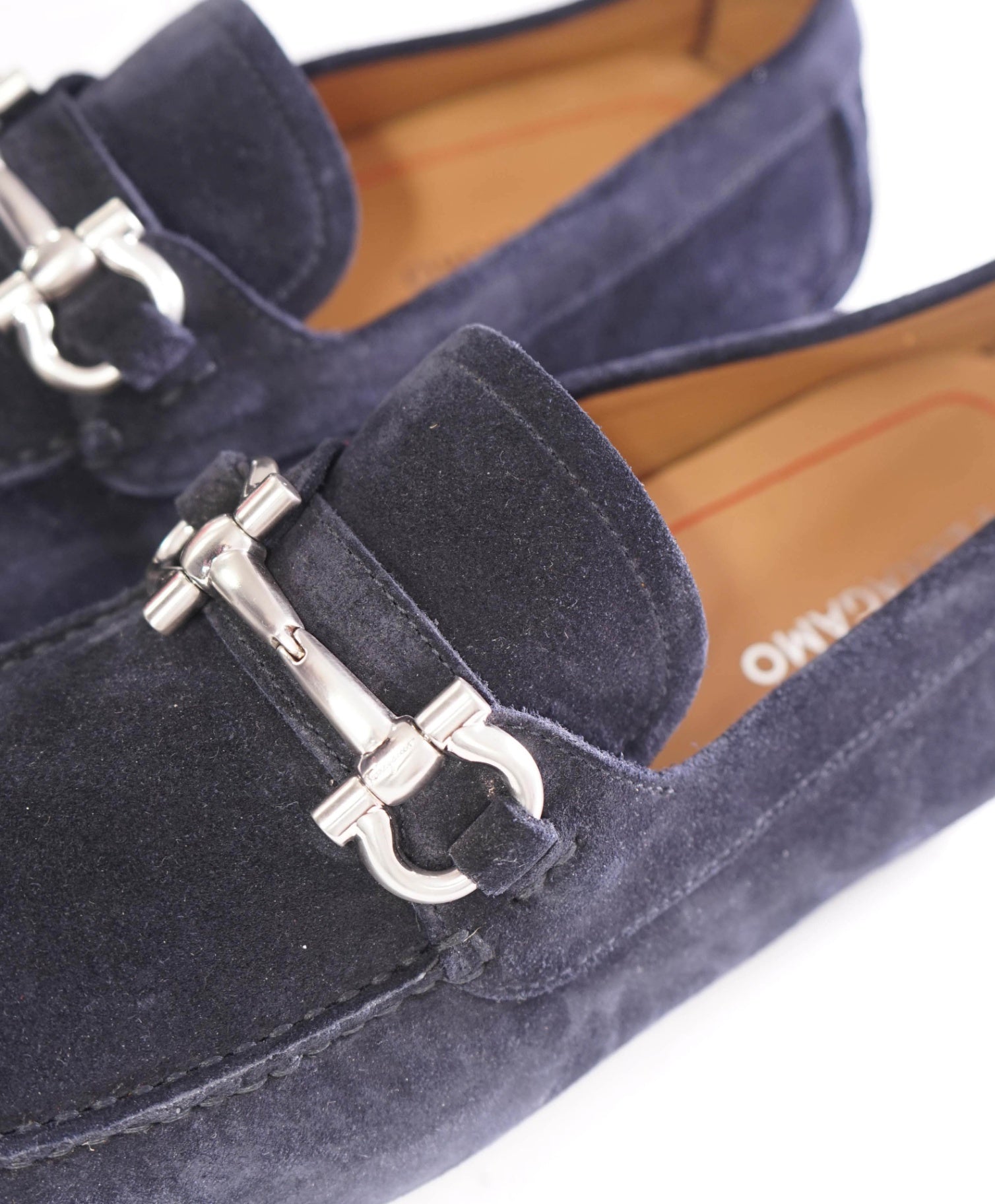 $795 FERRAGAMO - Suede Navy Blue PARIGI Loafers - 10.5 E