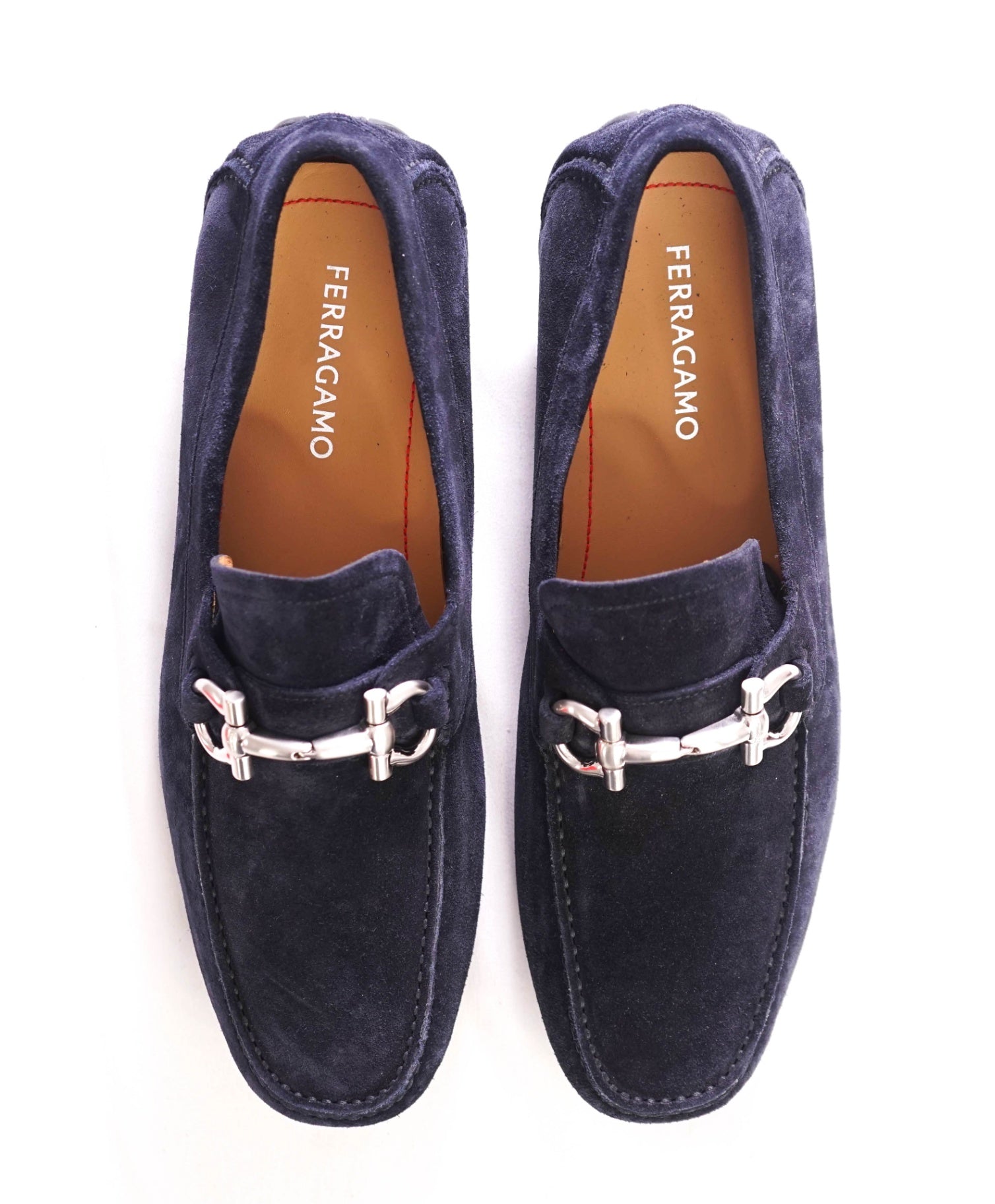 $795 FERRAGAMO - Suede Navy Blue PARIGI Loafers - 10.5 E