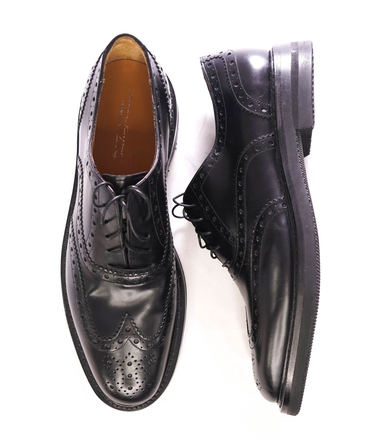 $1,250 SALVATORE FERRAGAMO - "TRAMEZZA" Black Oxfords - 12 D
