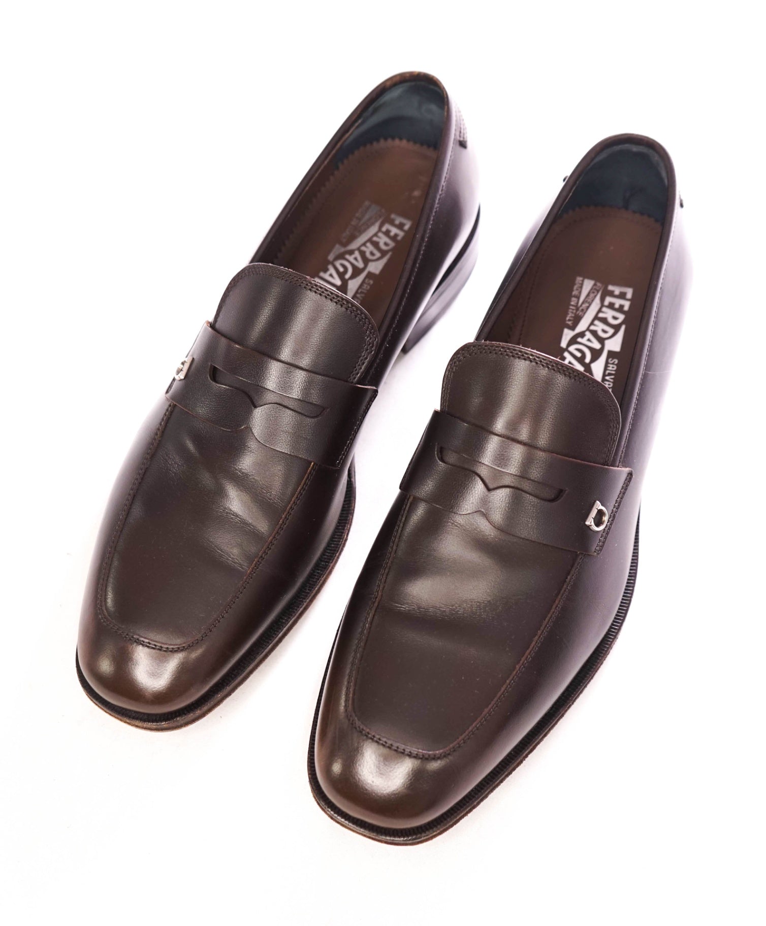 $850 SALVATORE FERRAGAMO - EVERTON Brown Penny Loafers - 7.5 EE