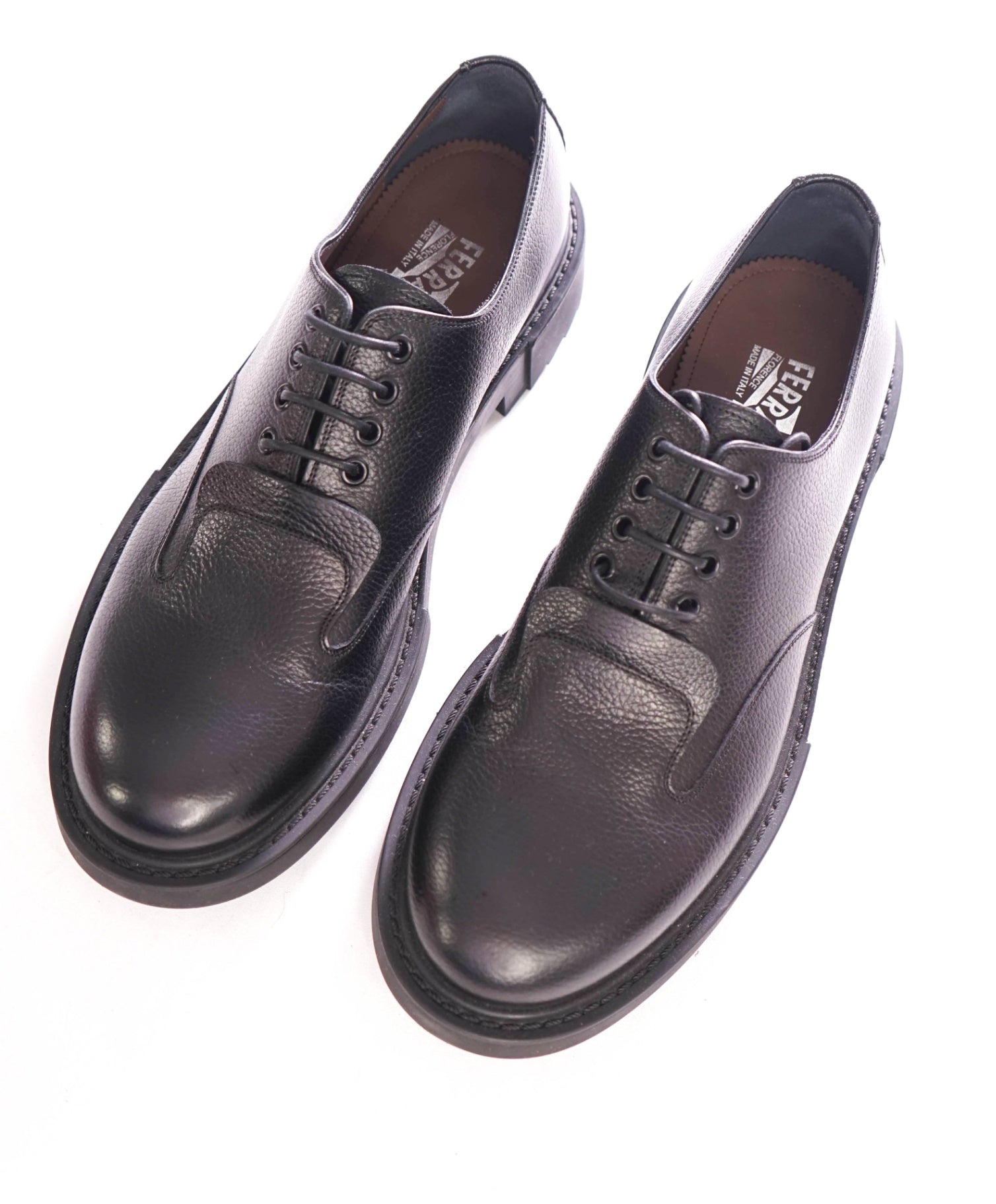 $1,150 FERRAGAMO - Lug Sole Black Leatehr Derbys - 11.5 D