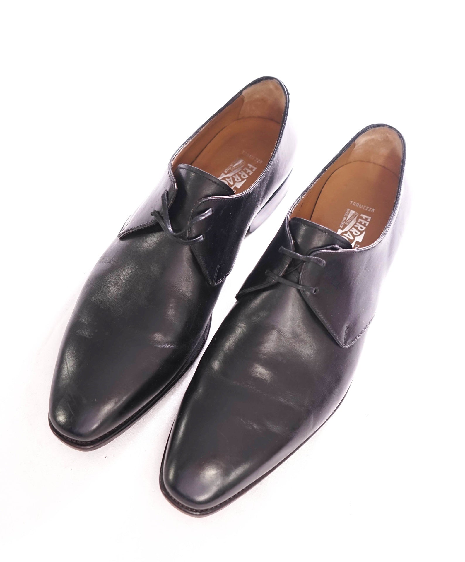 $1,295 FERRAGAMO - "TRAMEZZA NESIO" Black 2-Eylet Oxfords -10.5 D