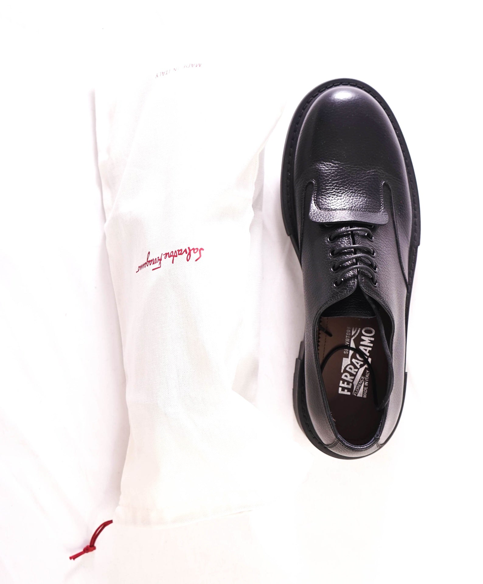 $1,150 FERRAGAMO - Lug Sole Black Leatehr Derbys - 11.5 D