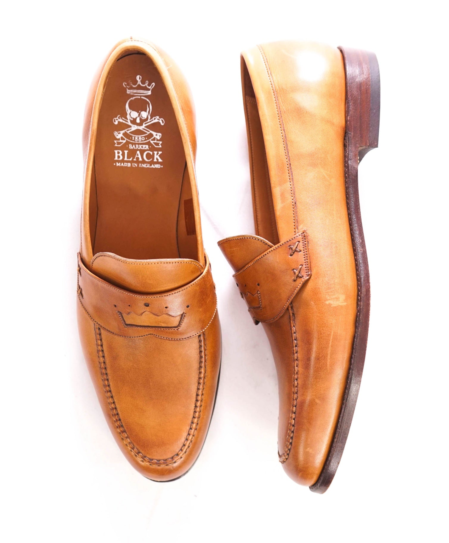 $850 BARKER BLACK - Leather Brown Moccasin Loafers - US 11.5 (UK10.5)